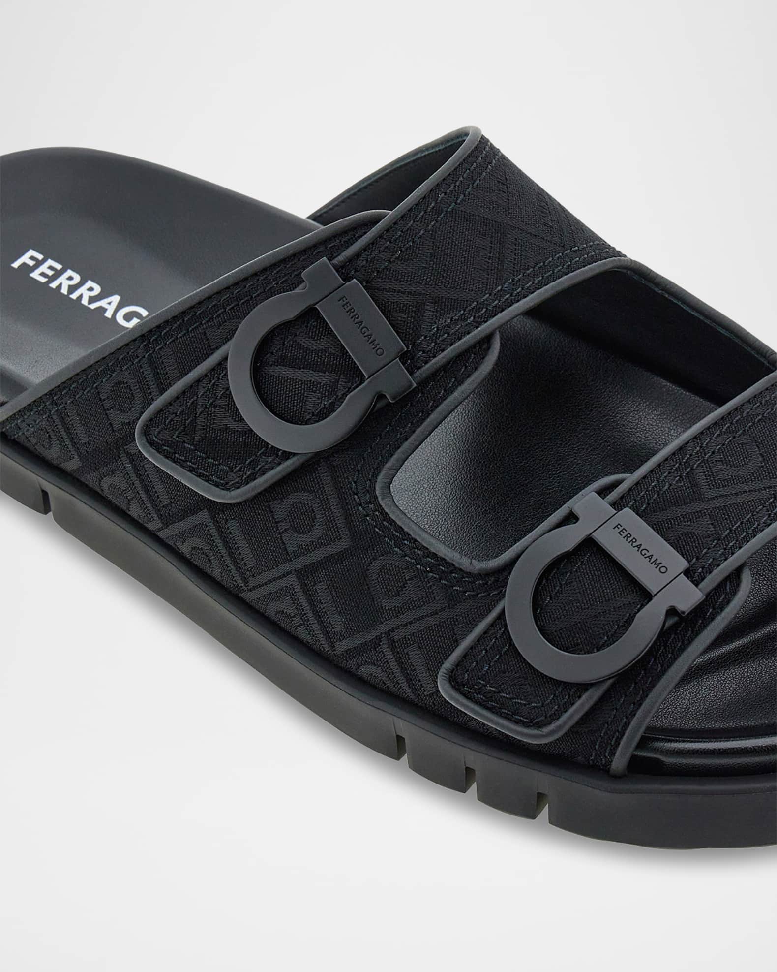 Ferragamo Men's Dual-Buckle Gancio Slide Sandals | Neiman Marcus