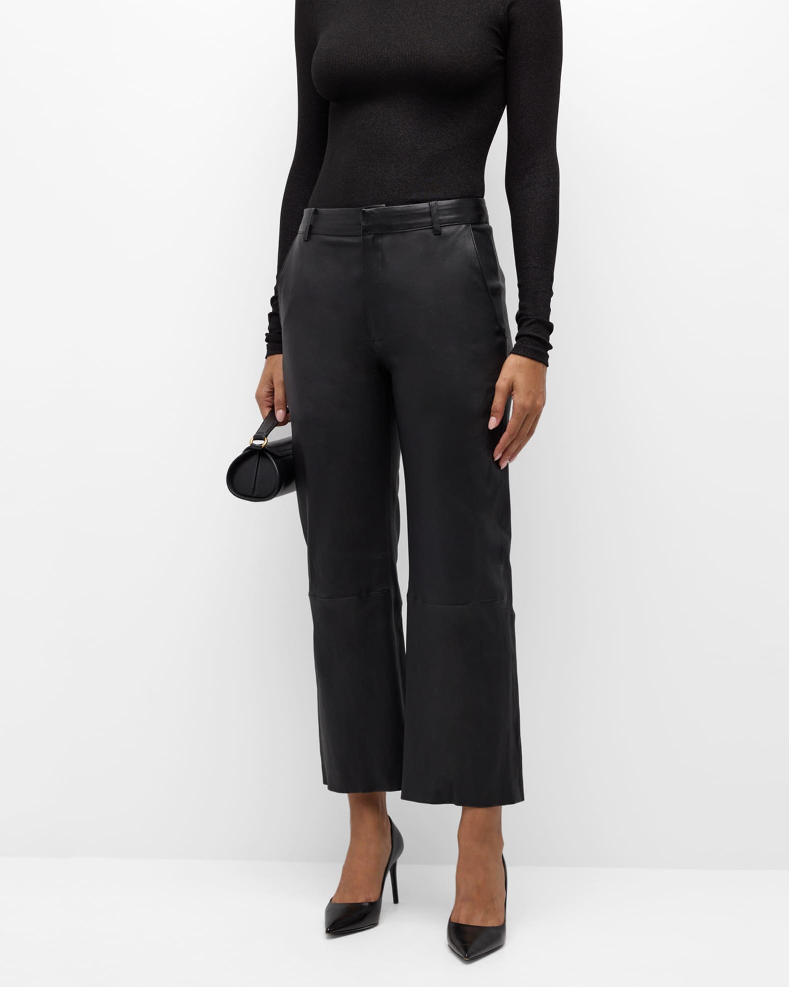 Cropped Baggy Low-Rise Leather Trousers 1