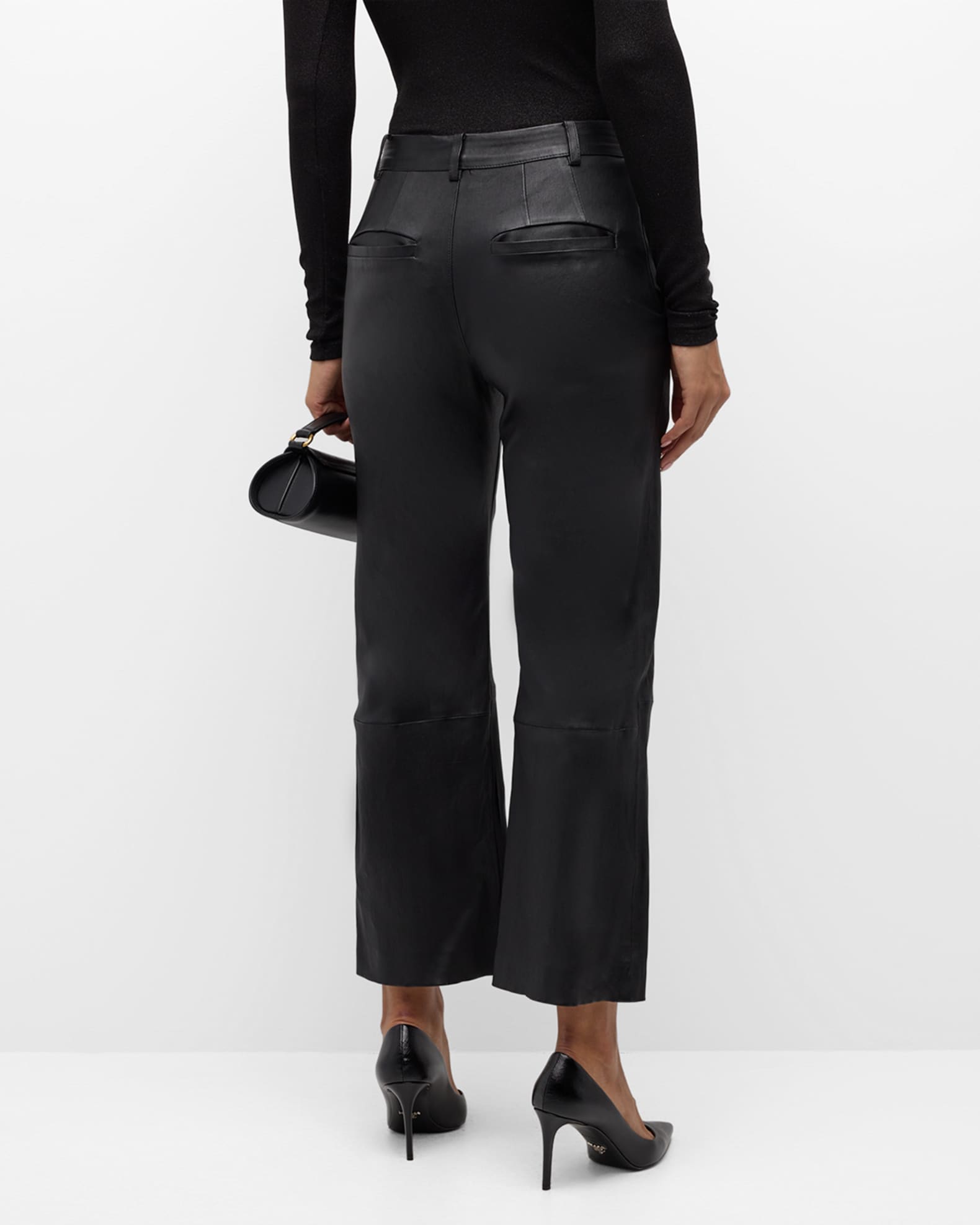 SPRWMN Cropped Baggy Low-Rise Leather Trousers Neiman Marcus