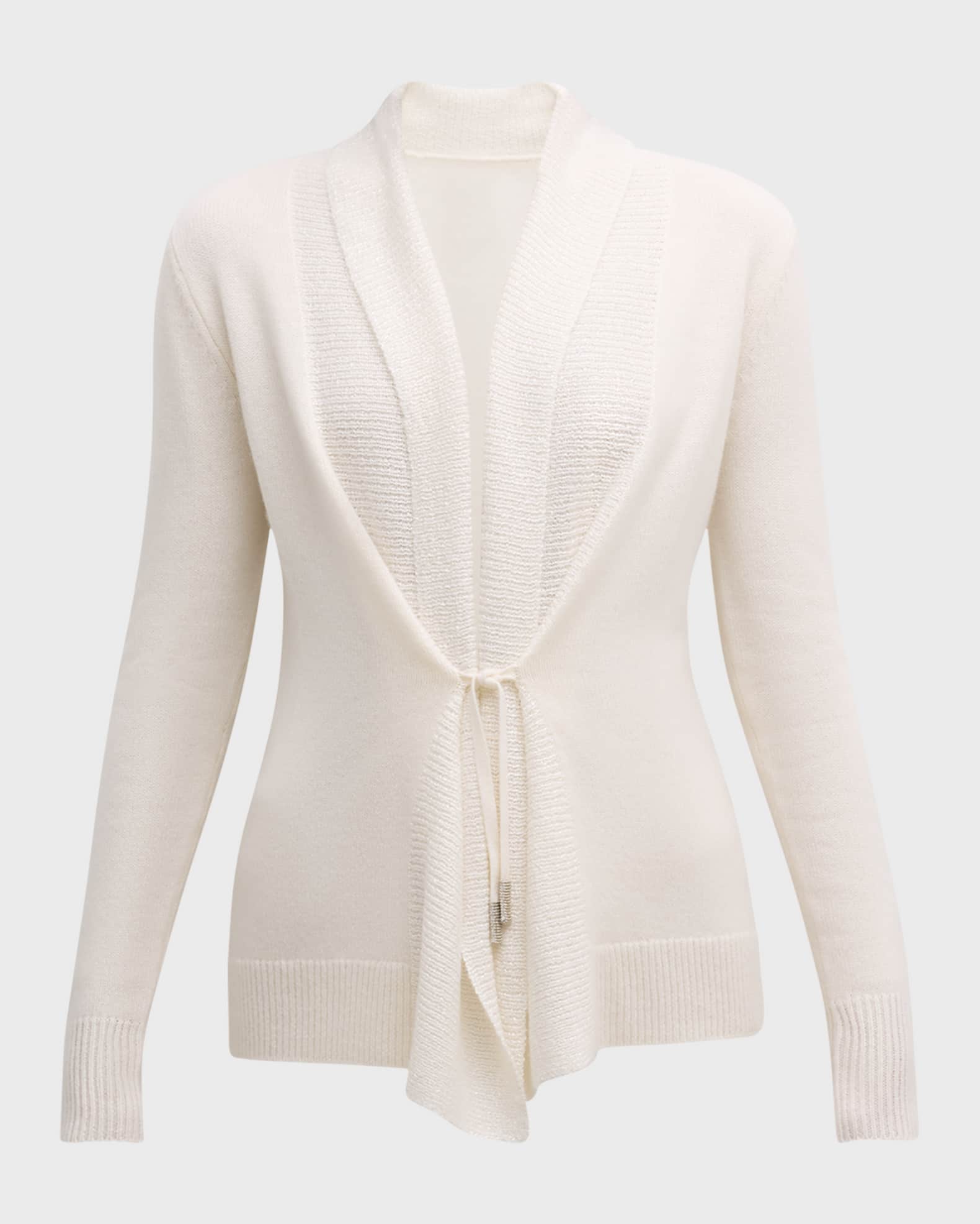Cashmere Sequined Front Tie Cardigan