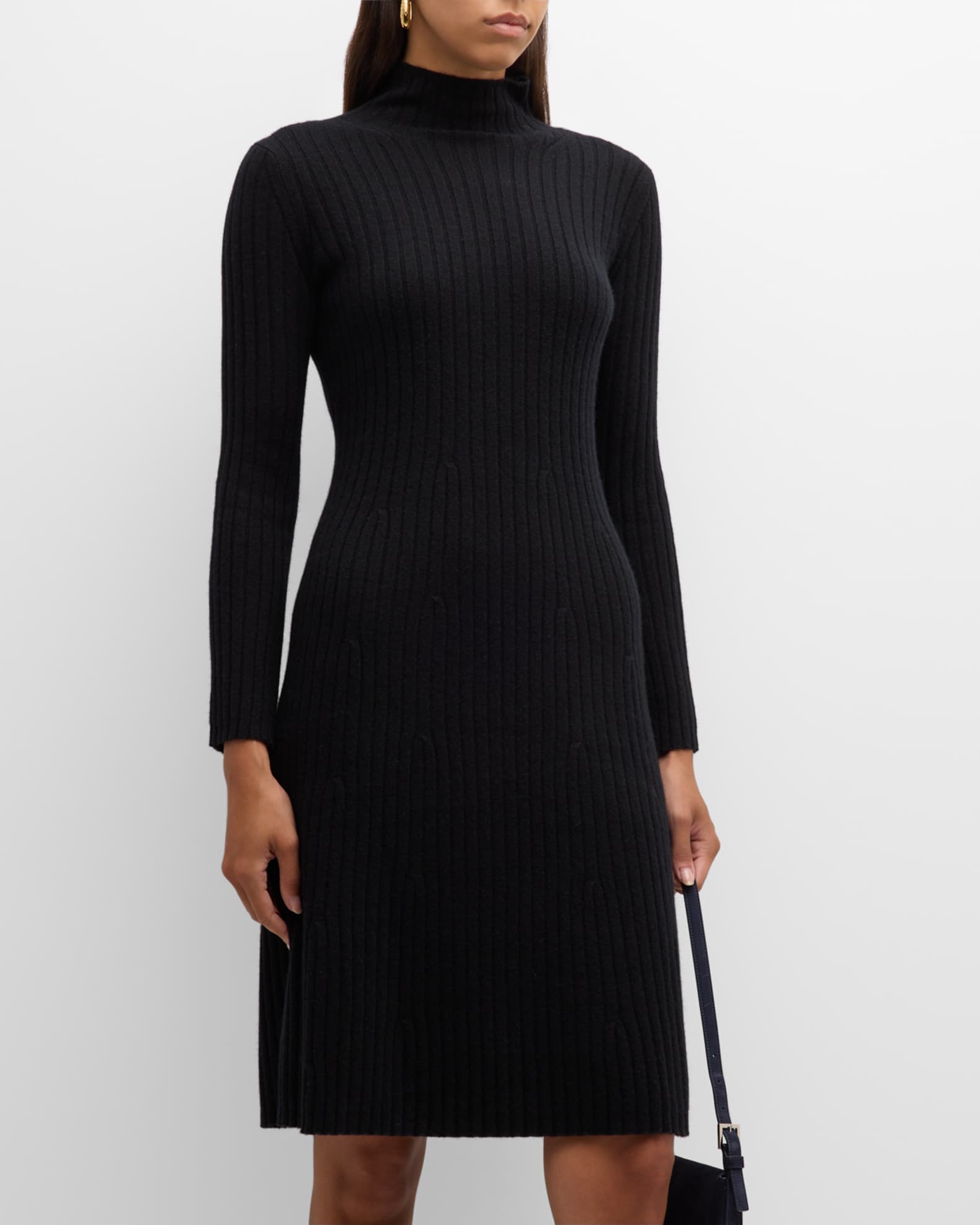 Neiman Marcus Cashmere Collection Ribbed Mock Neck Cashmere Dress Neiman Marcus