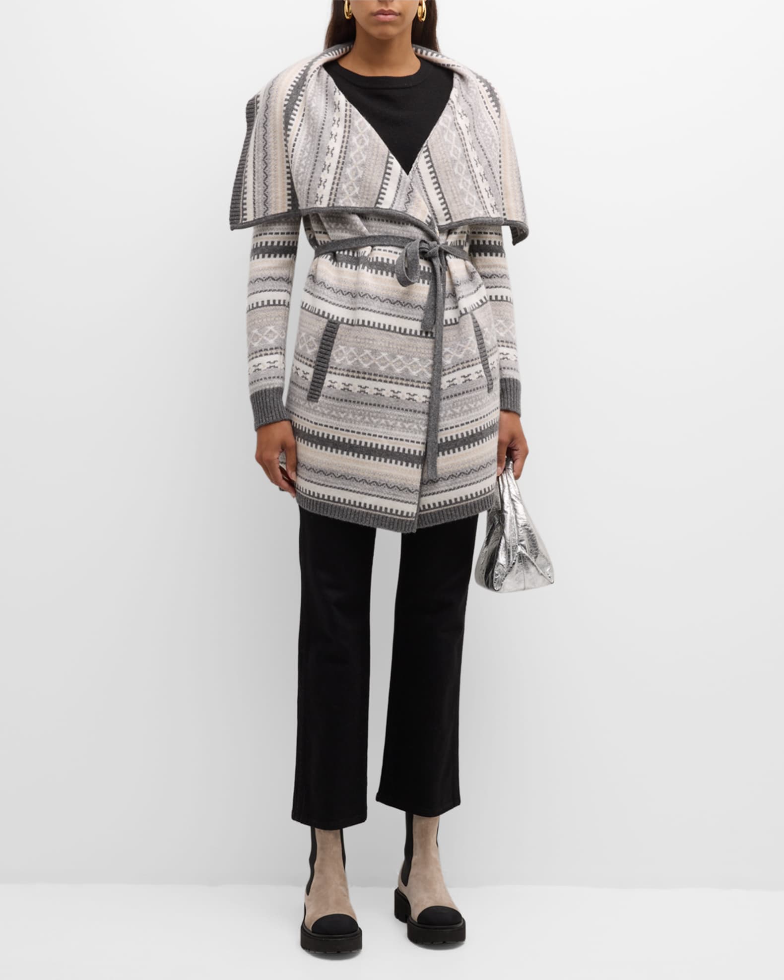 Cashmere Intarsia Stripe Drape Cardigan 1