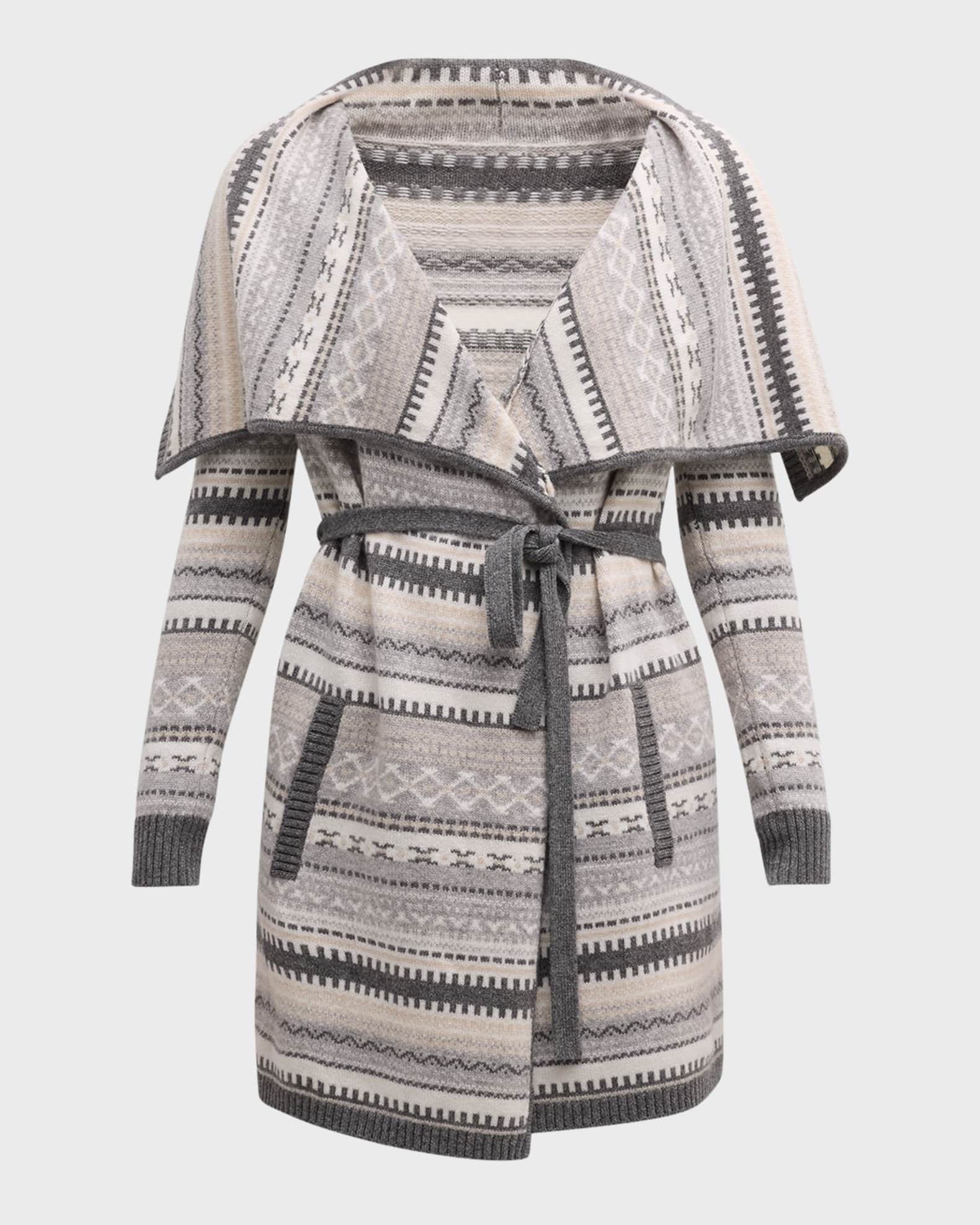 Cashmere Intarsia Stripe Drape Cardigan 0