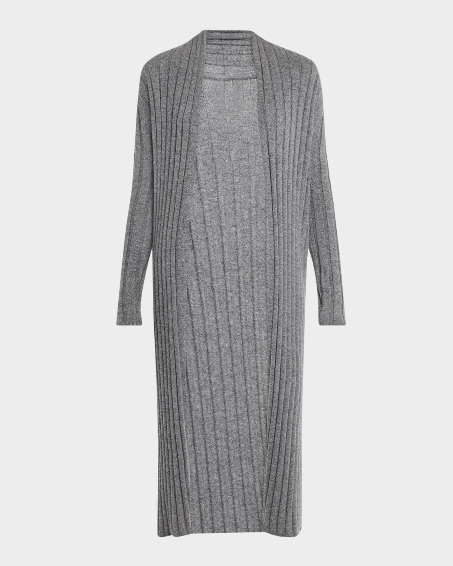 Neiman Marcus Cashmere Ribbed Duster Cardigan Heather Grey