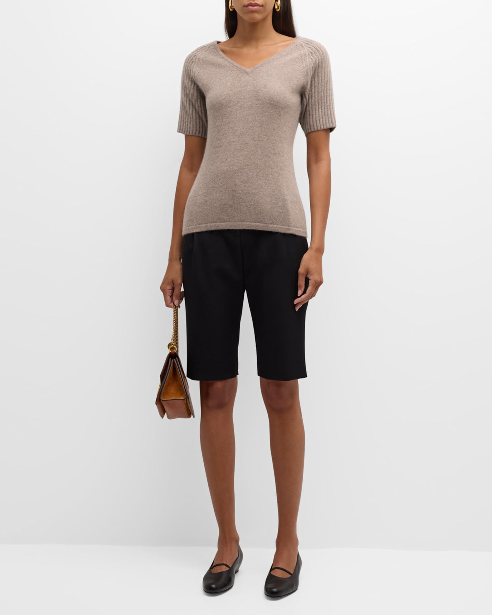 Cashmere Chain Sleeve V Neck Sweater 1