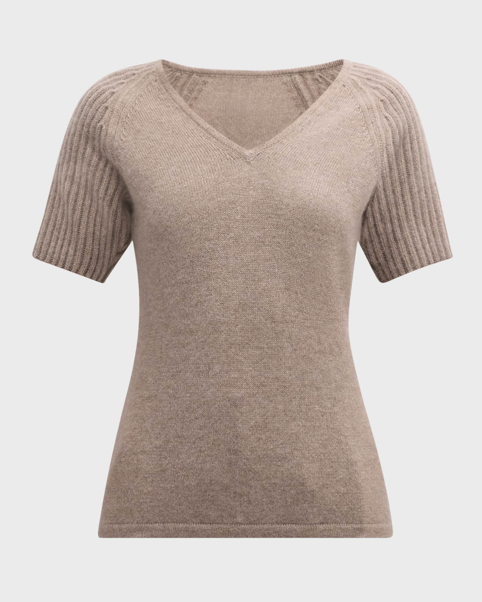 Cashmere Chain Sleeve V Neck Sweater 0