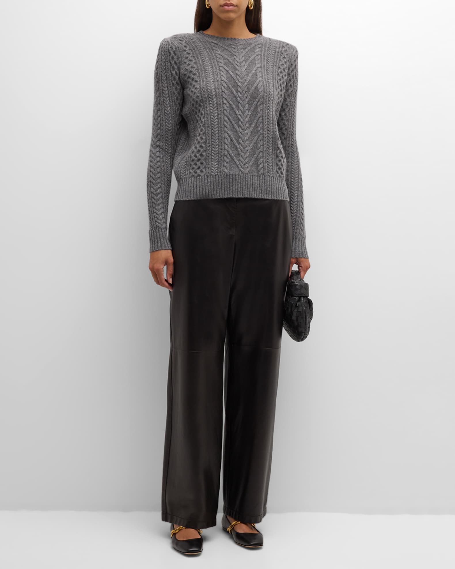 Neiman Marcus Cashmere Collection Cashmere Cable Crew Neck Sweater Neiman Marcus