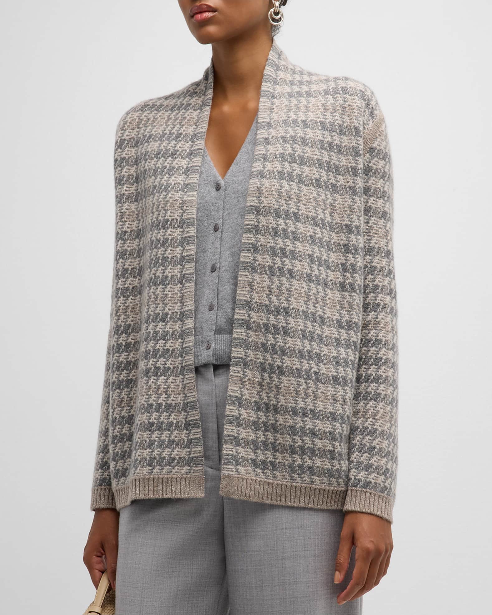 Cashmere Lurex Intarsia Open Cardigan