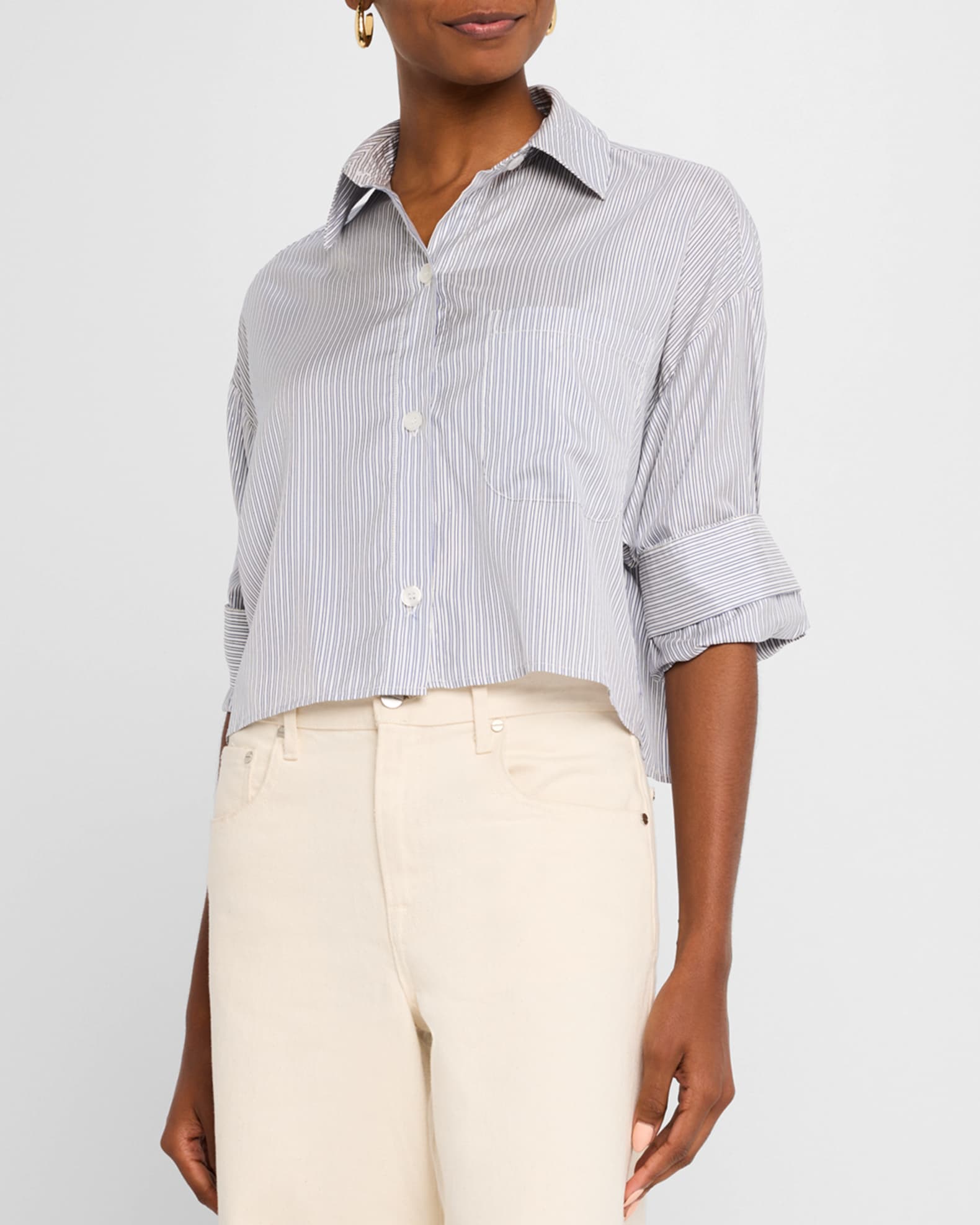 Beatrix Button Up Shirt - Grey/White Pinstripe – The Frankie