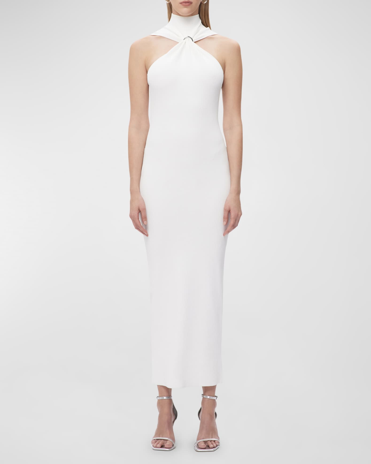 Angelica Gathered Turtleneck Sleeveless Rib Gown 1