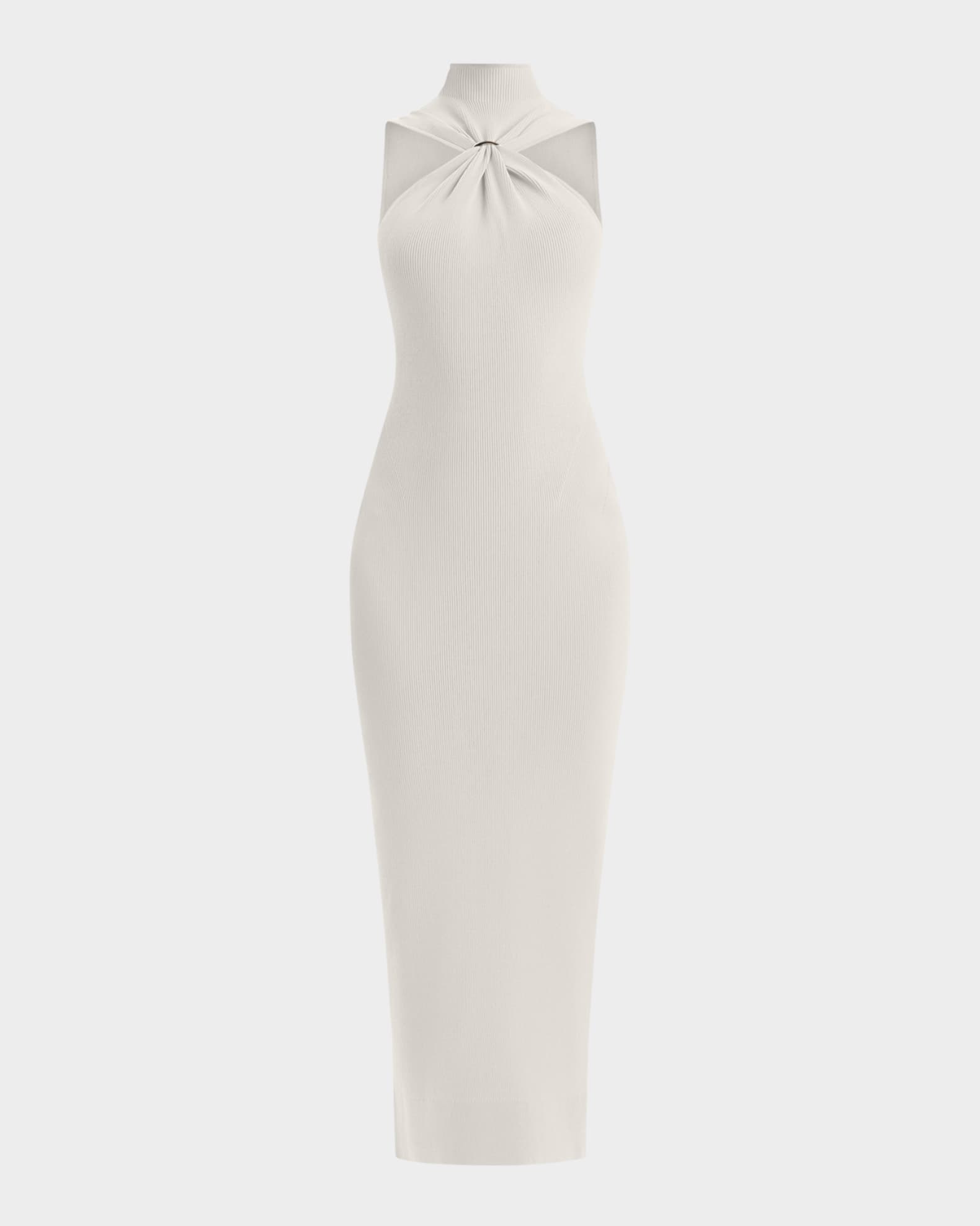 Angelica Gathered Turtleneck Sleeveless Rib Gown 0