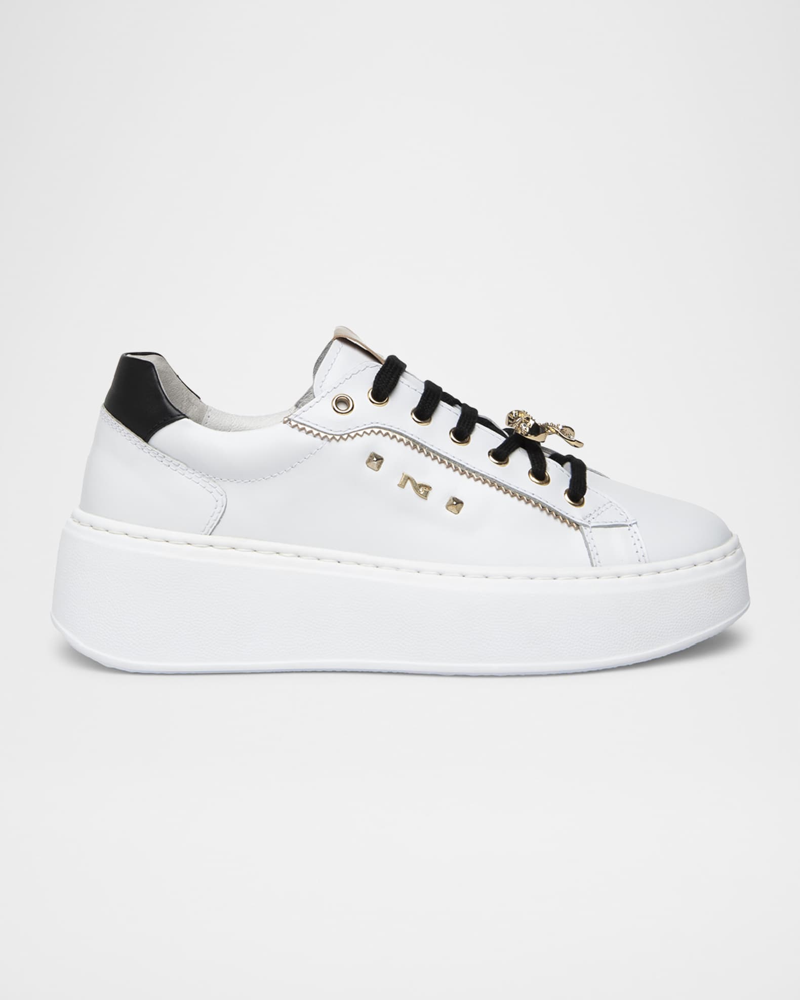 Gems Mixed Leather Bow Skater Sneakers 0