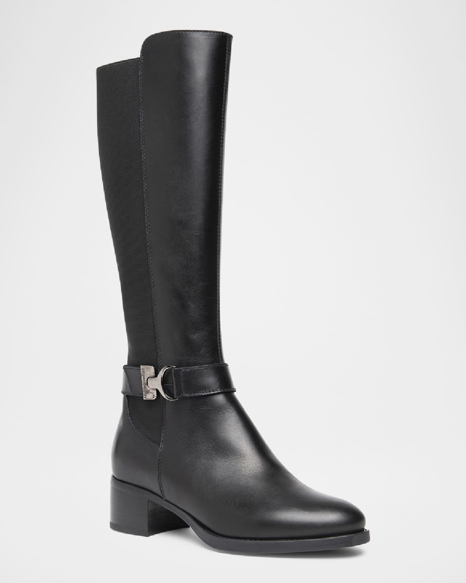 Leather Stretch Buckle Knee Boots 1