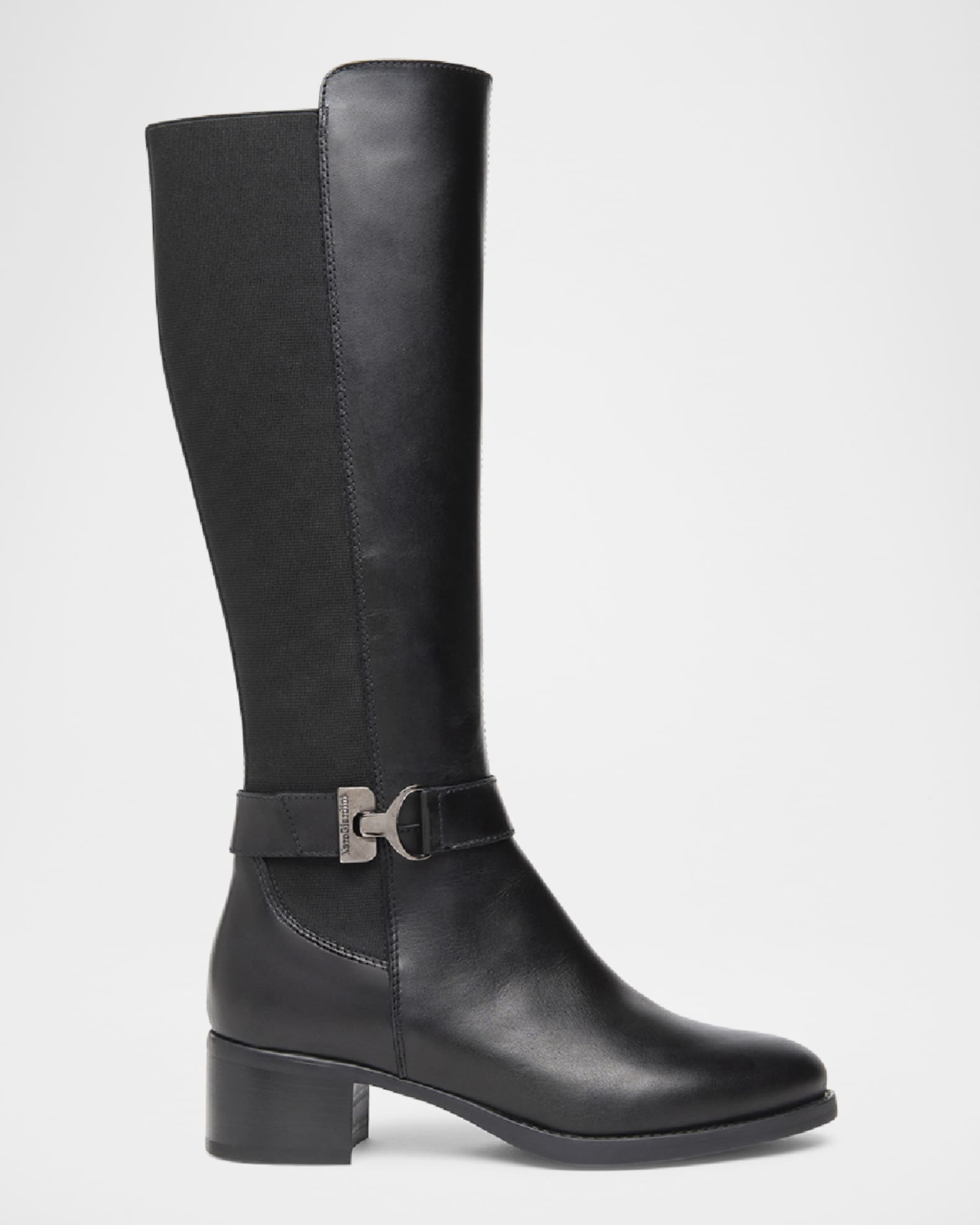 Leather Stretch Buckle Knee Boots 0
