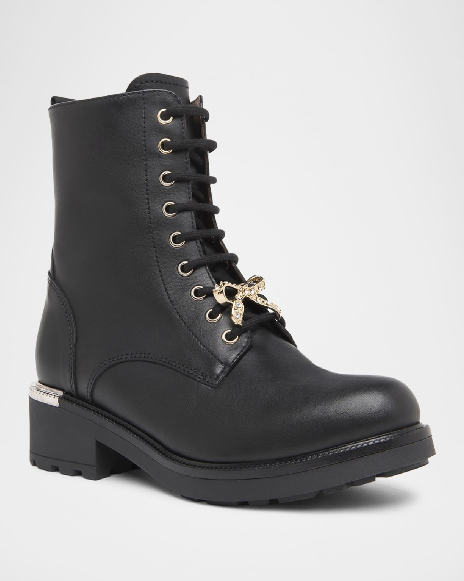 Gems Leather Bow Combat Booties 1