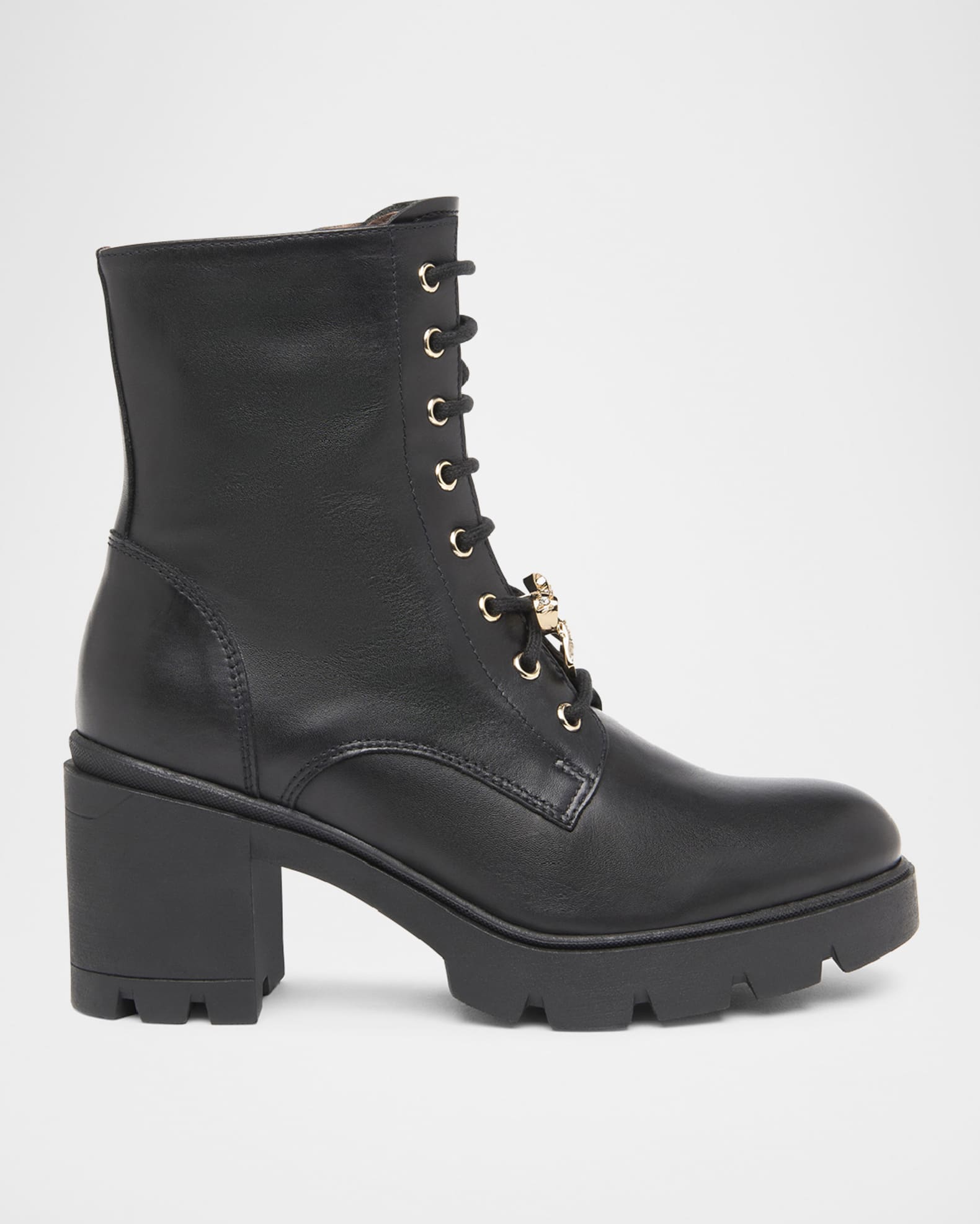 Gems Leather Bow Heeled Combat Booties 0