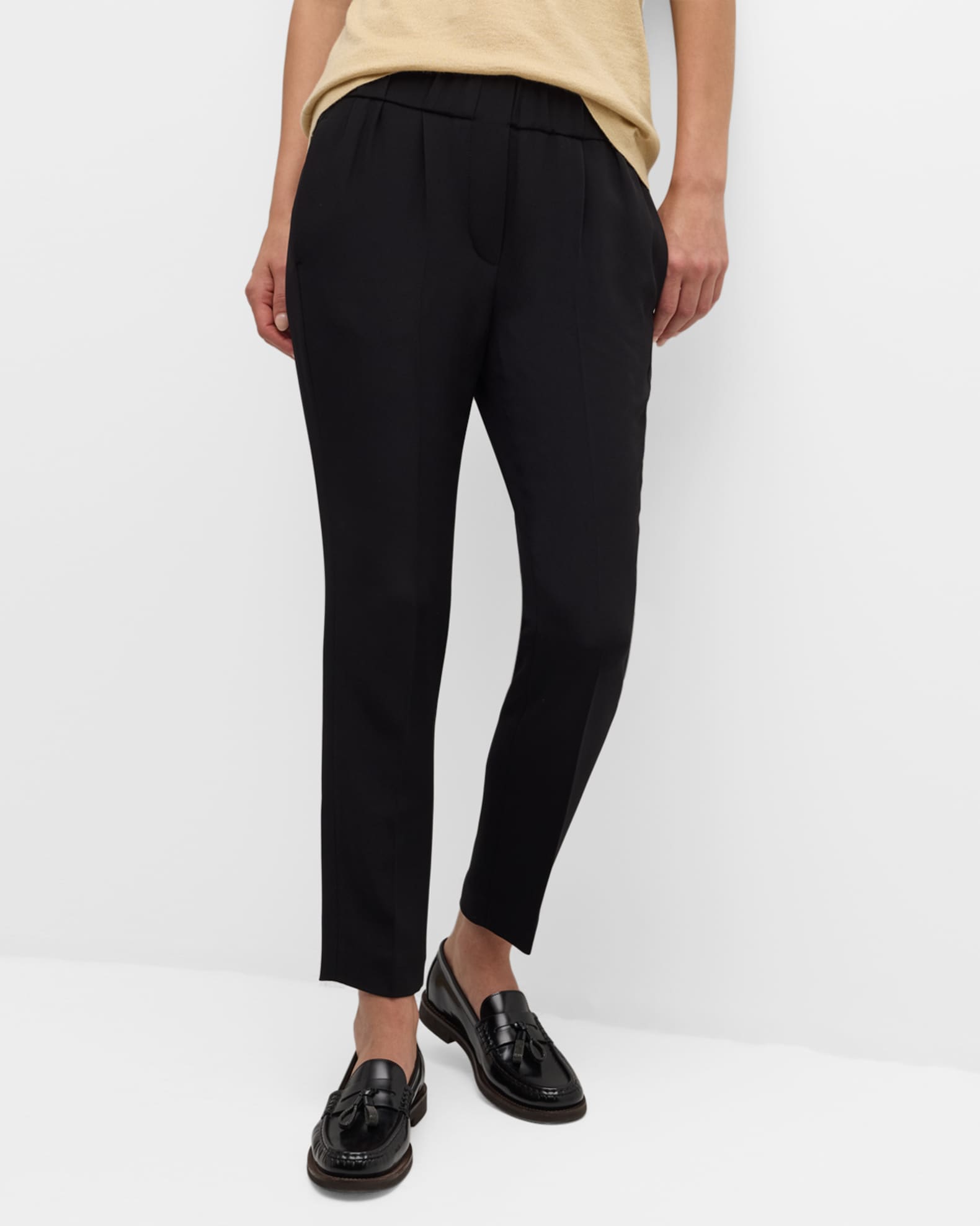 Brunello Cucinelli Silk Pull-On Cropped Pants | Neiman Marcus