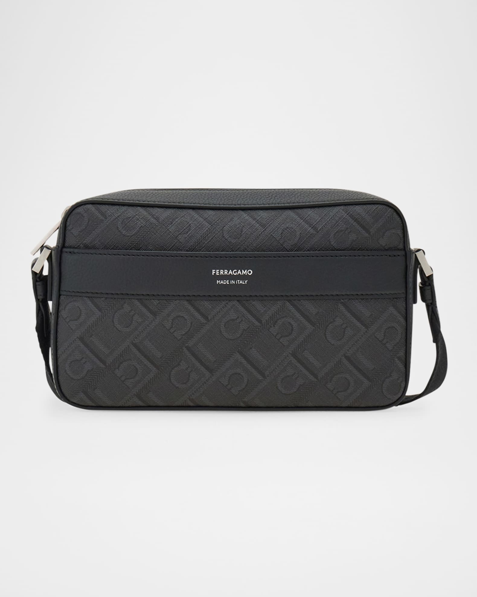 Ferragamo Men s Monogram Canvas and Leather Crossbody Bag Neiman Marcus