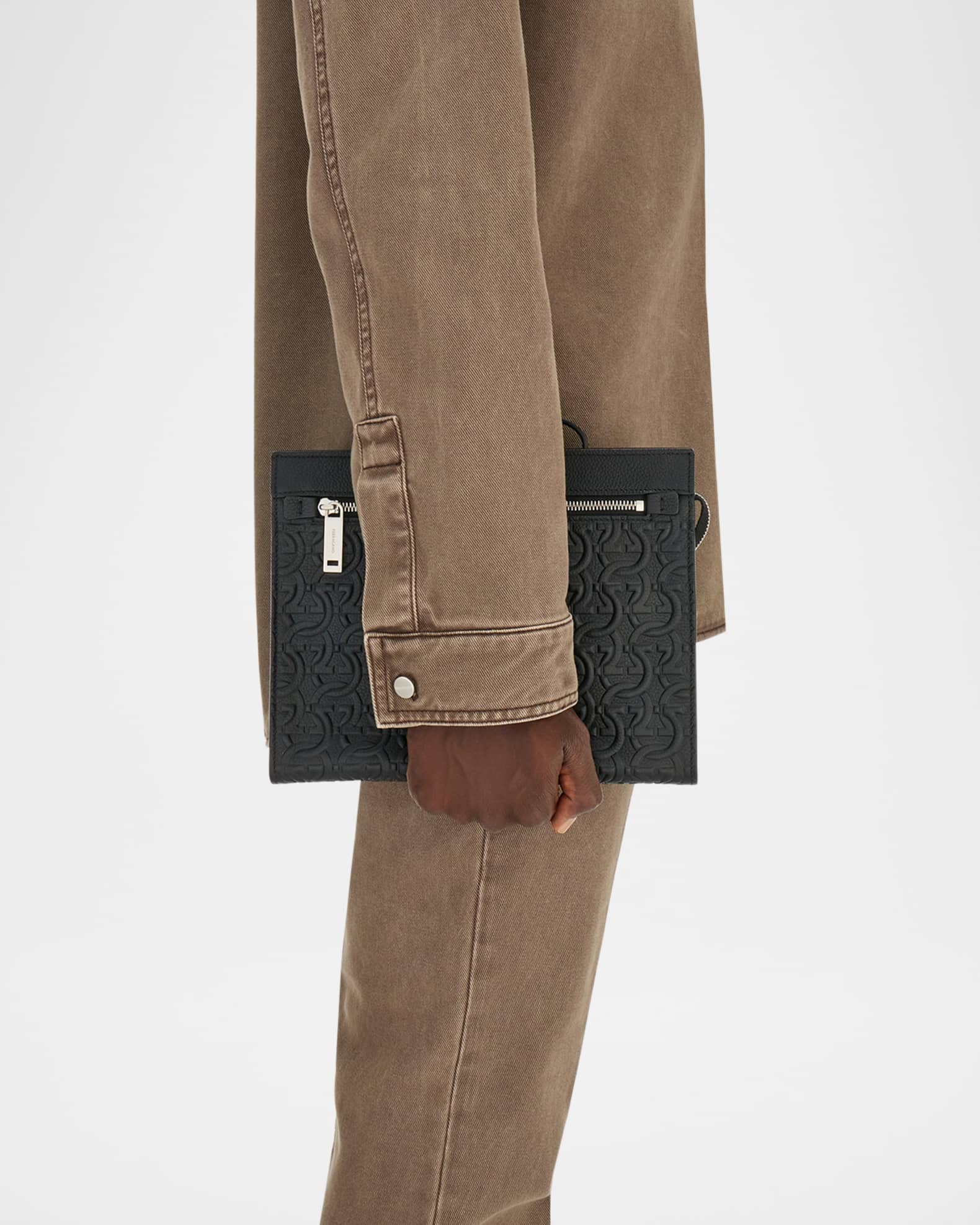 Ferragamo Men's Embossed Leather Travel Pouch | Neiman Marcus