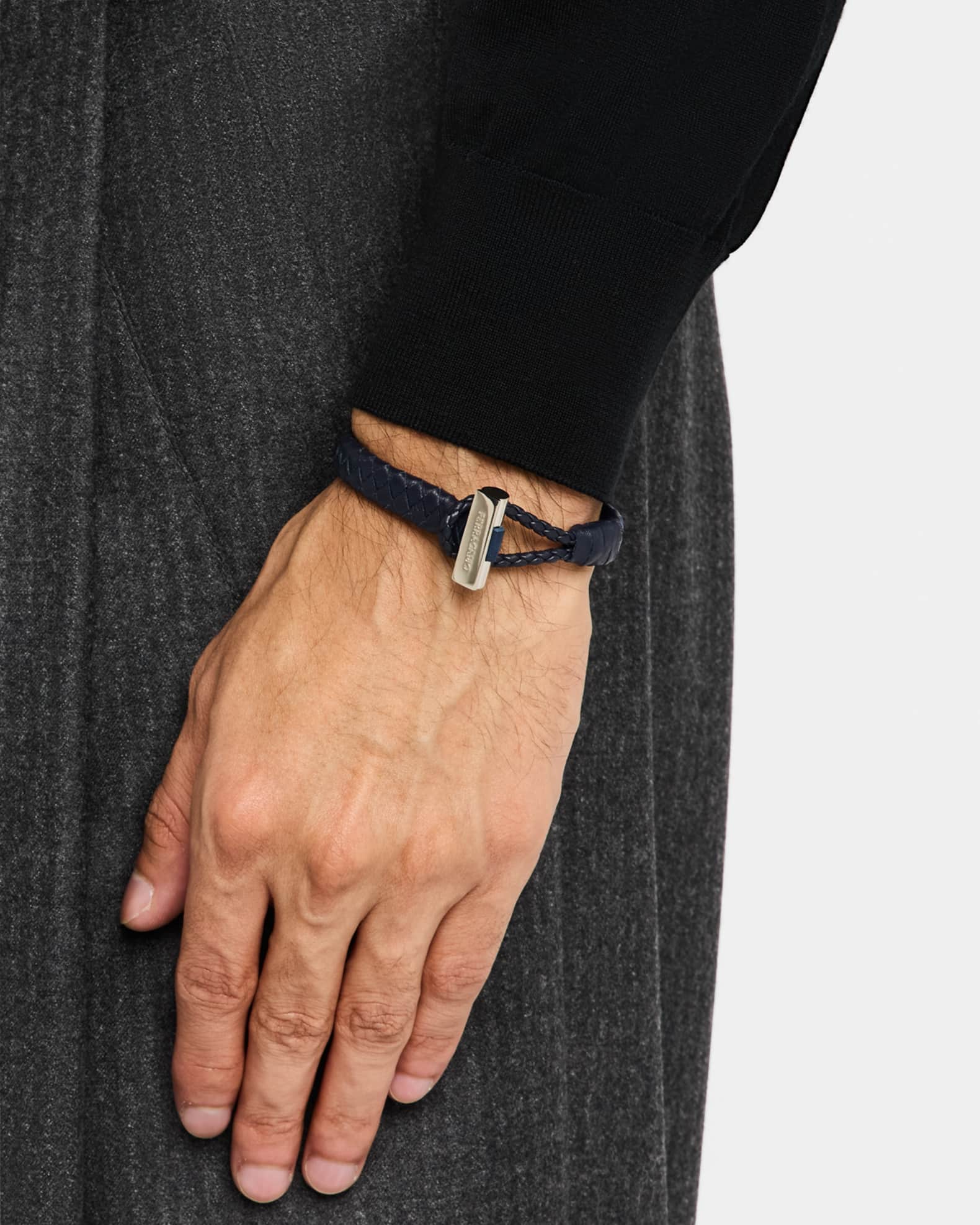 Men's T-Bar Woven Leather Bracelet 1
