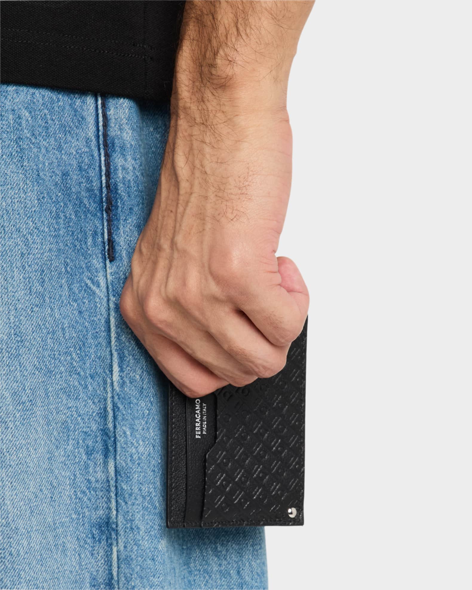Men's Mini Embossed Leather Card Case with ID Window 1