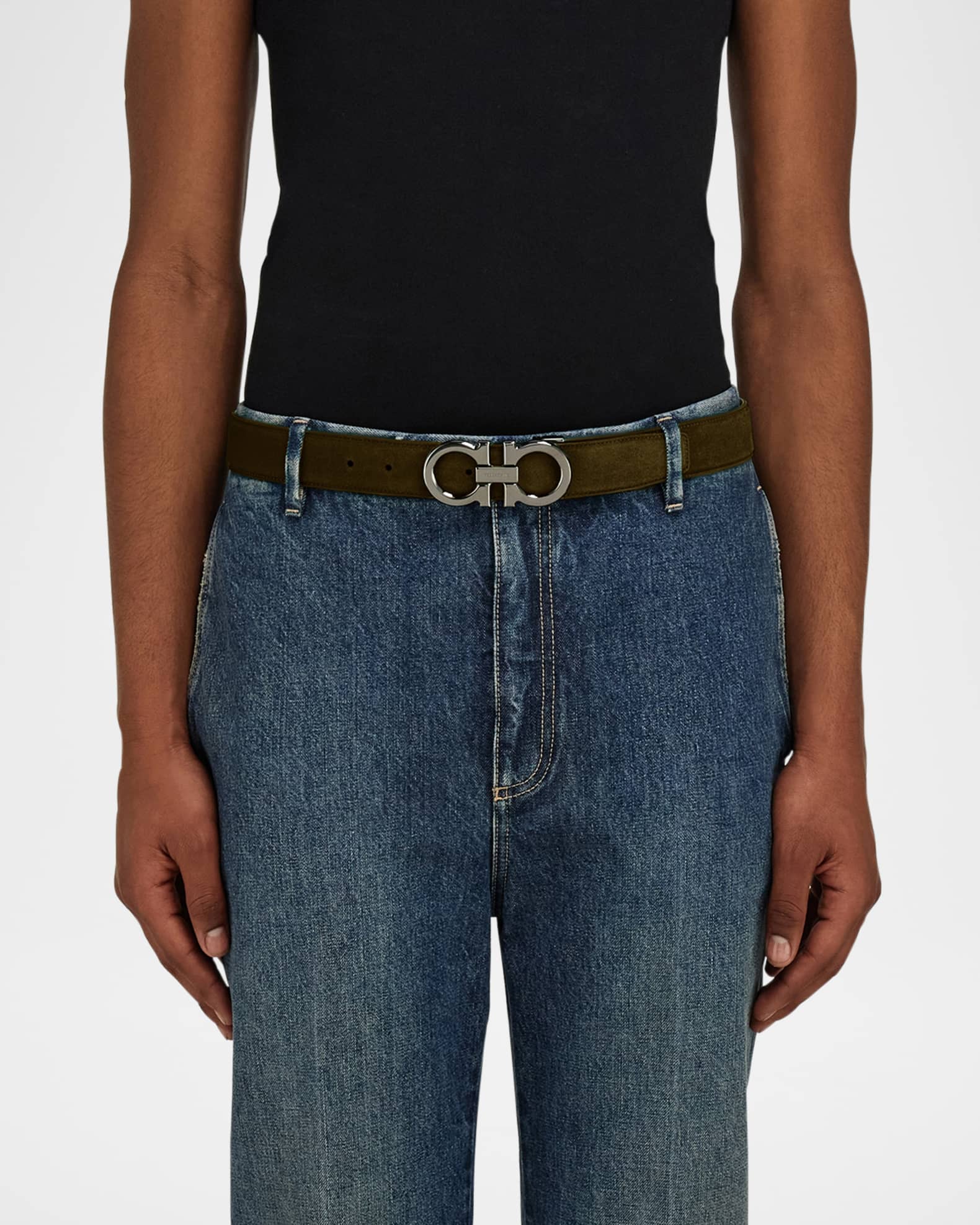 Men s Suede Gancini Buckle Belt