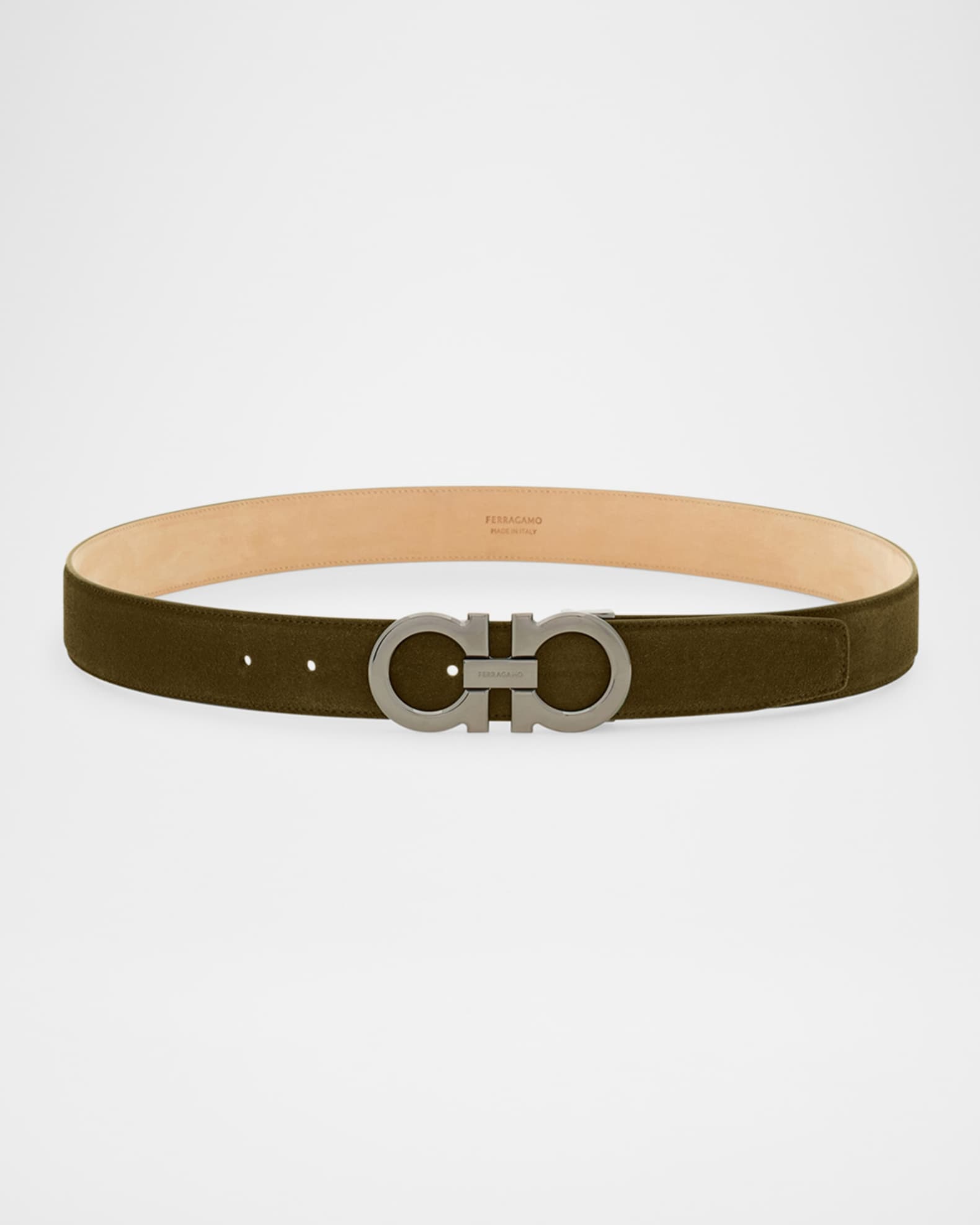 Ferragamo Men's Suede Gancini-Buckle Belt | Neiman Marcus