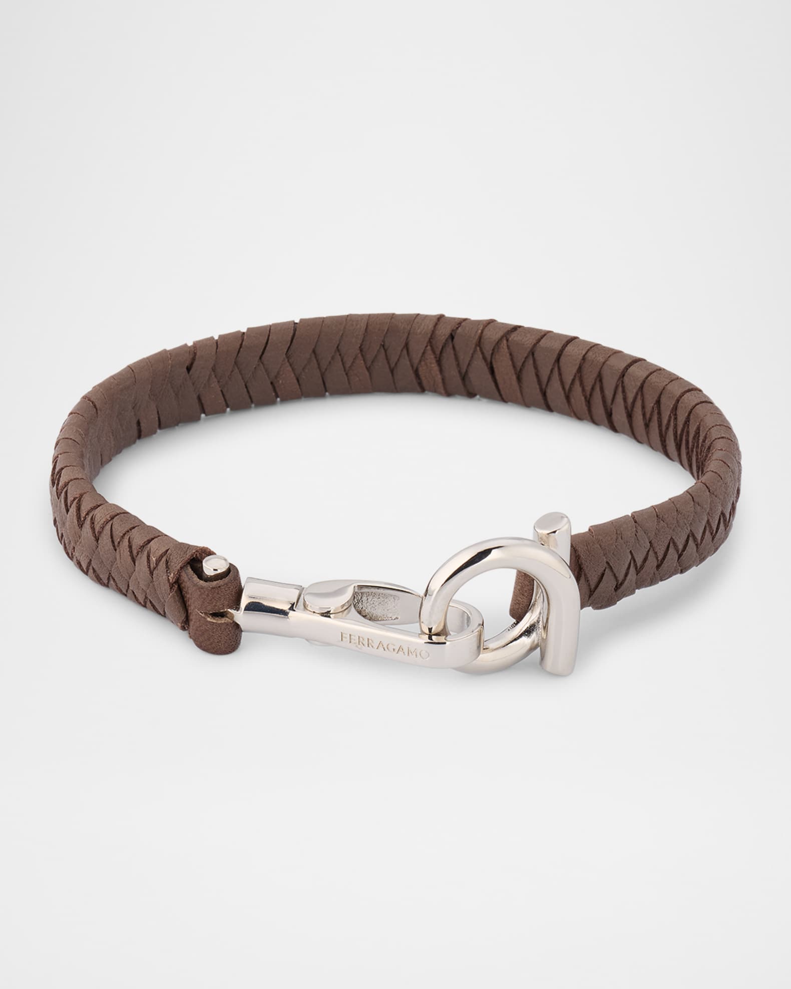 Men's Woven Leather Gancio Bracelet 0