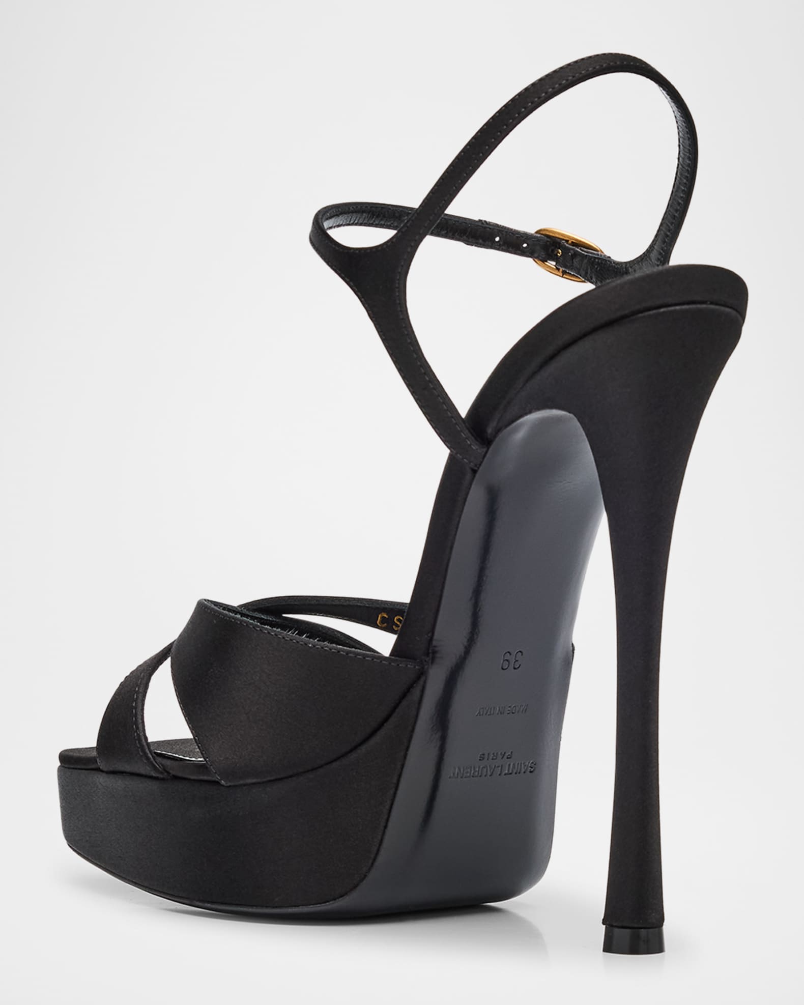 Saint Laurent Debbie Satin Crisscross Platform Sandals