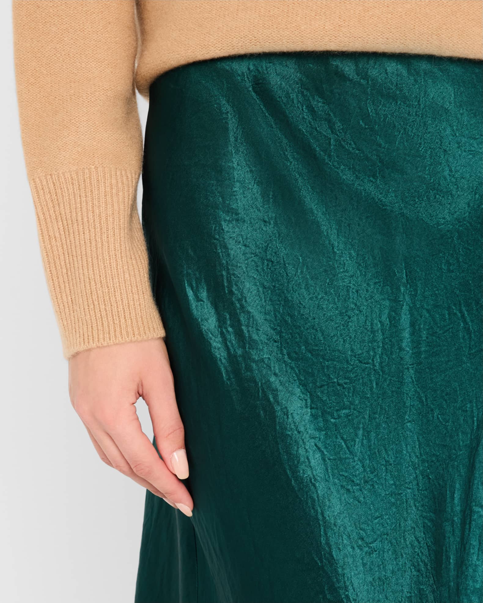 Lace Hem Satin Midi Skirt
