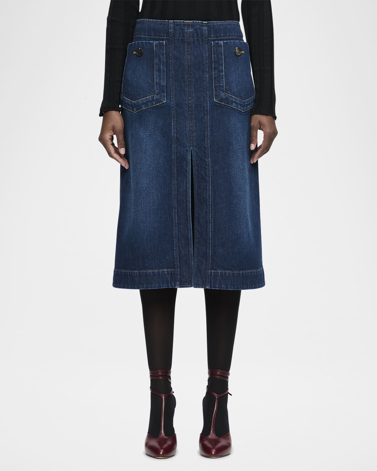 CALLAS Milano Fernanda A Line Denim Midi Skirt Neiman Marcus
