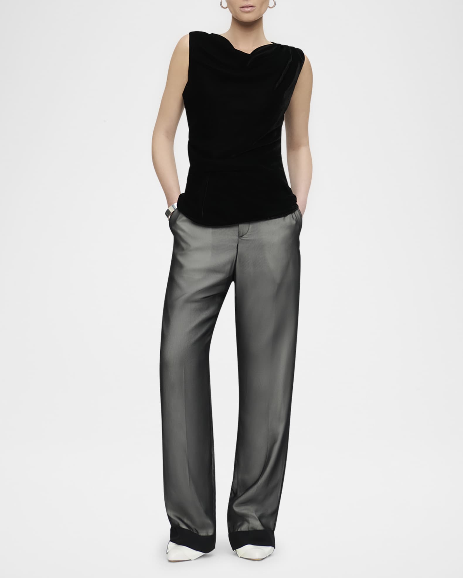Ilena Sleeveless Cowl-Neck Velvet Blouse 1