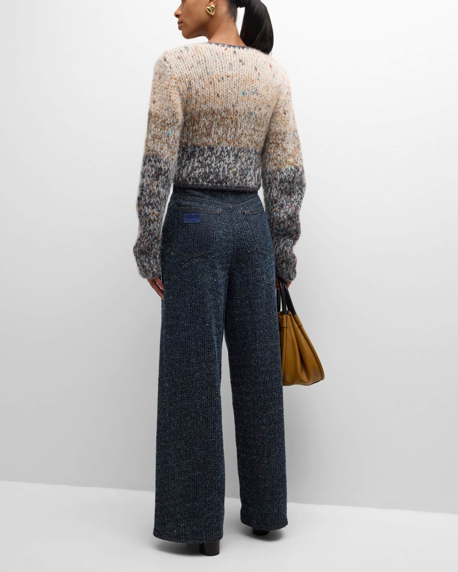 Ganni Chunky Marled Hand-Knit Cropped Cardigan | Neiman Marcus