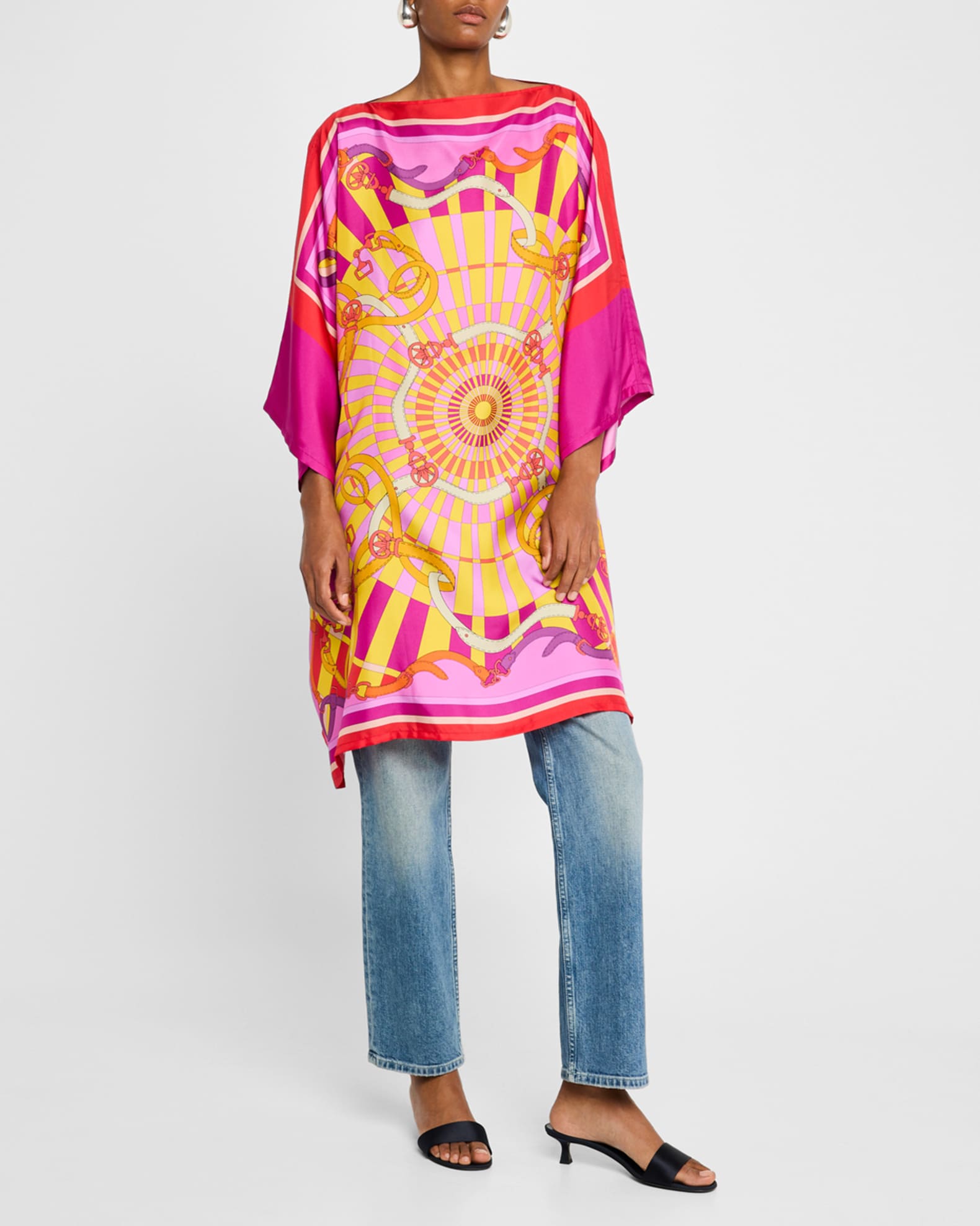Firenze Hibiscus Hand-Printed Silk Kaftcan 1