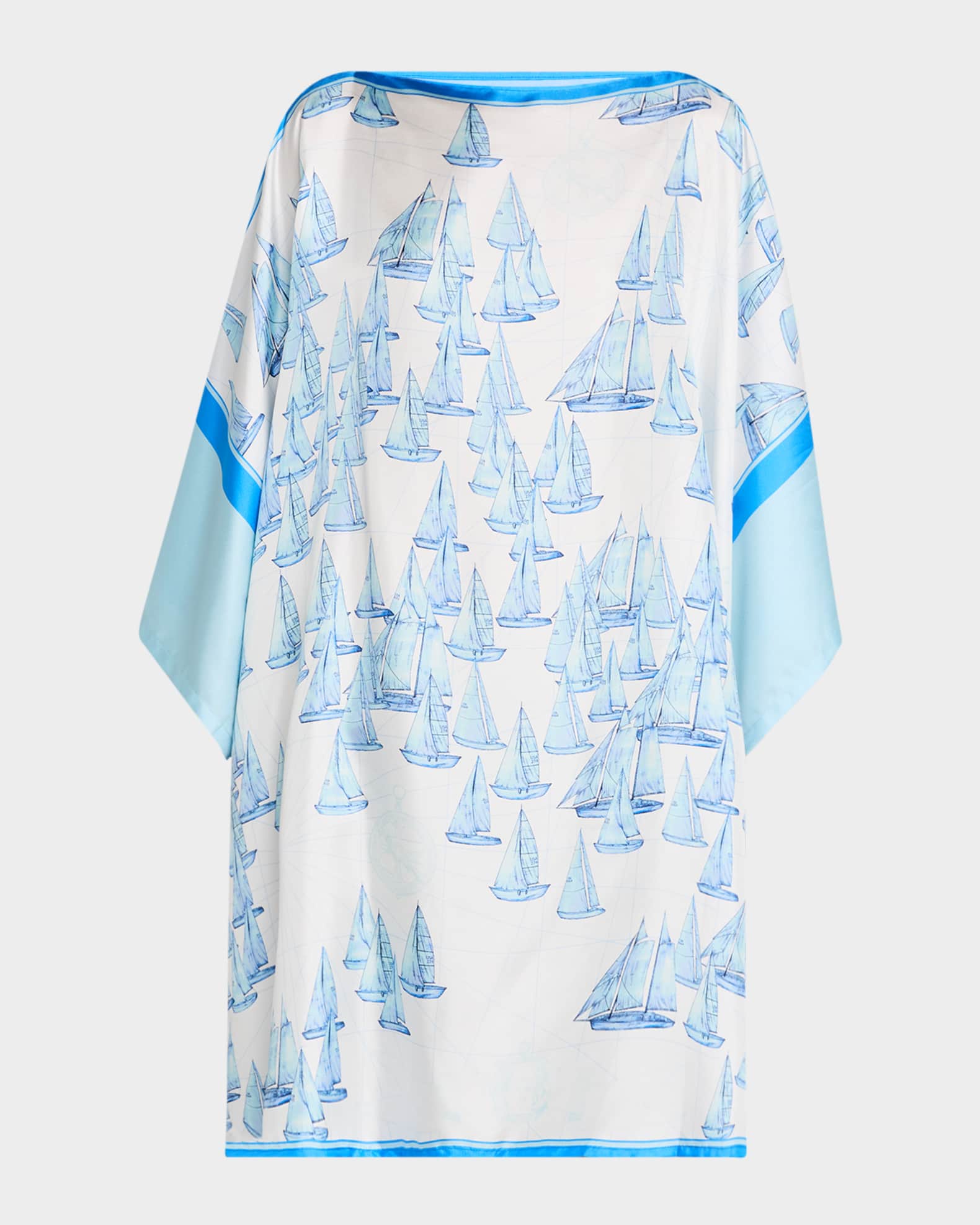 Blue Boat Hand-Printed Silk Kaftcan 0