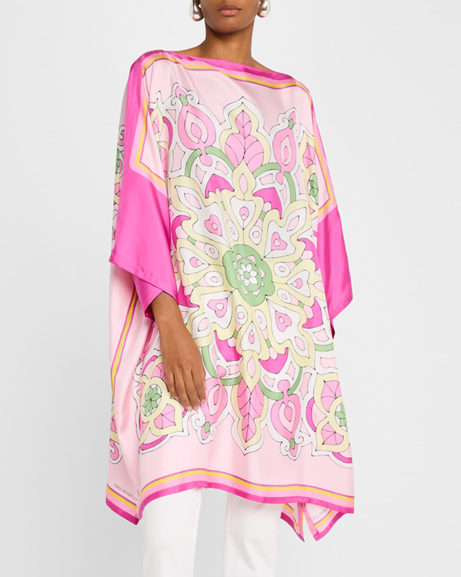 Floral-Print Hand-Printed Silk Kaftcan 1