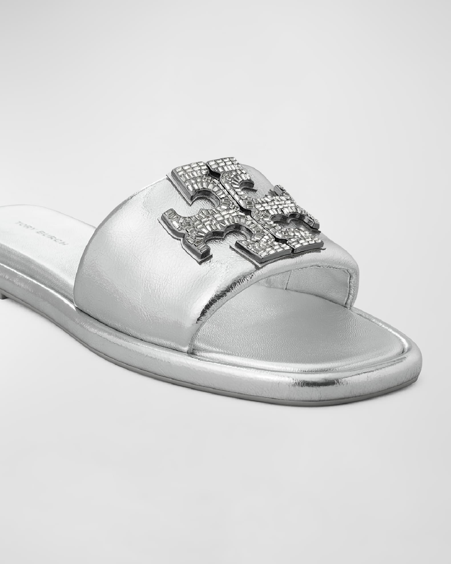 Double T Metallic Leather Sport Slide Sandals