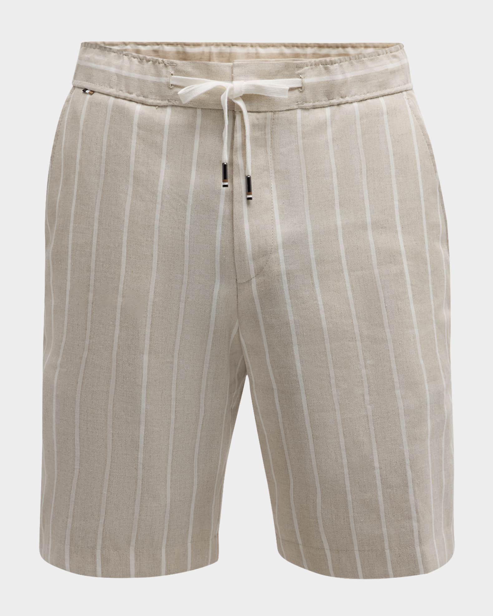 Boss C Perin Ds s 242 Linen Cotton Stripe Relaxed Fit 9 Shorts Tan Beige