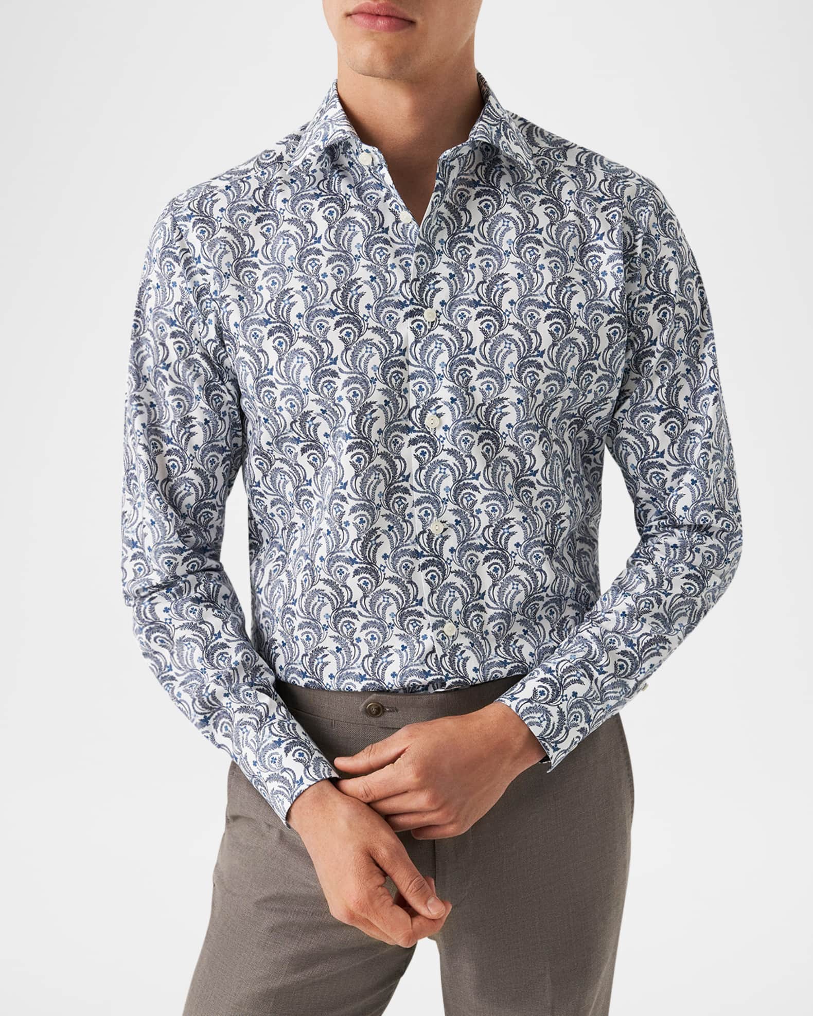 Men's Signature Twill Floral Slim-Fit Dress Shirt - Thumbnail 2