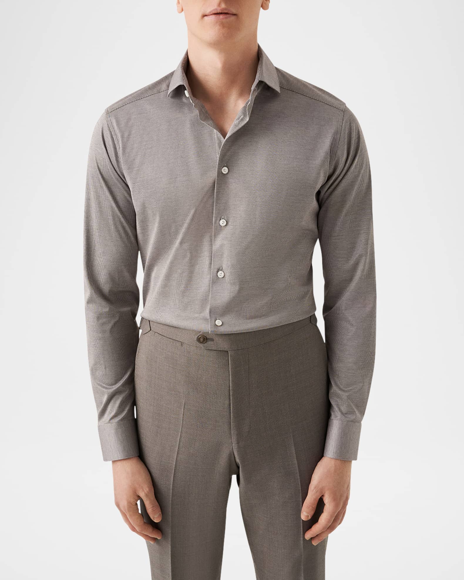 Eton Men s Signature Filo di Scozia Jersey Contemporary Fit Dress Shirt LT Beige