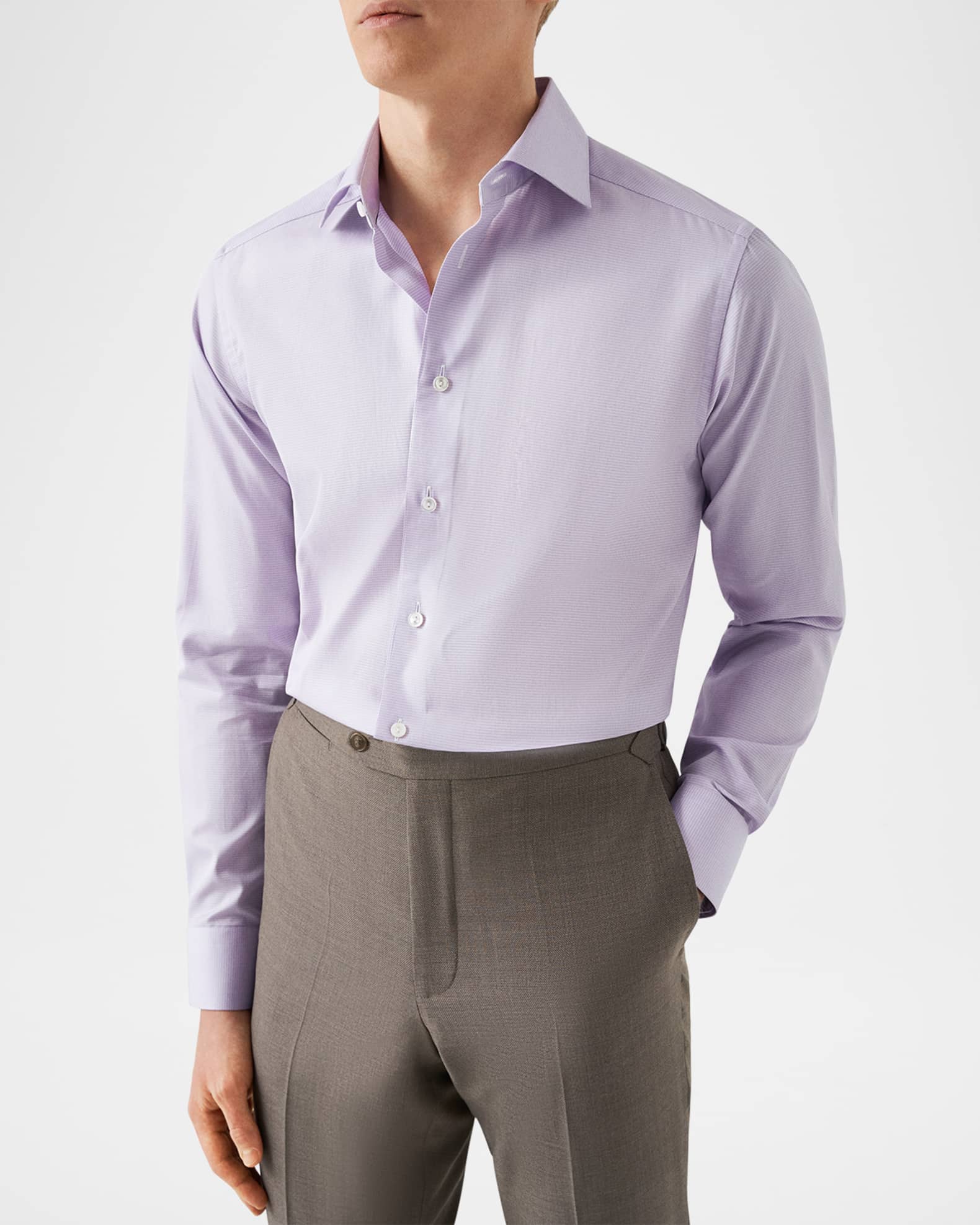 Men's Elevated Twill Micro-Houndstooth Contemporary-Fit Dress Shirt 1
