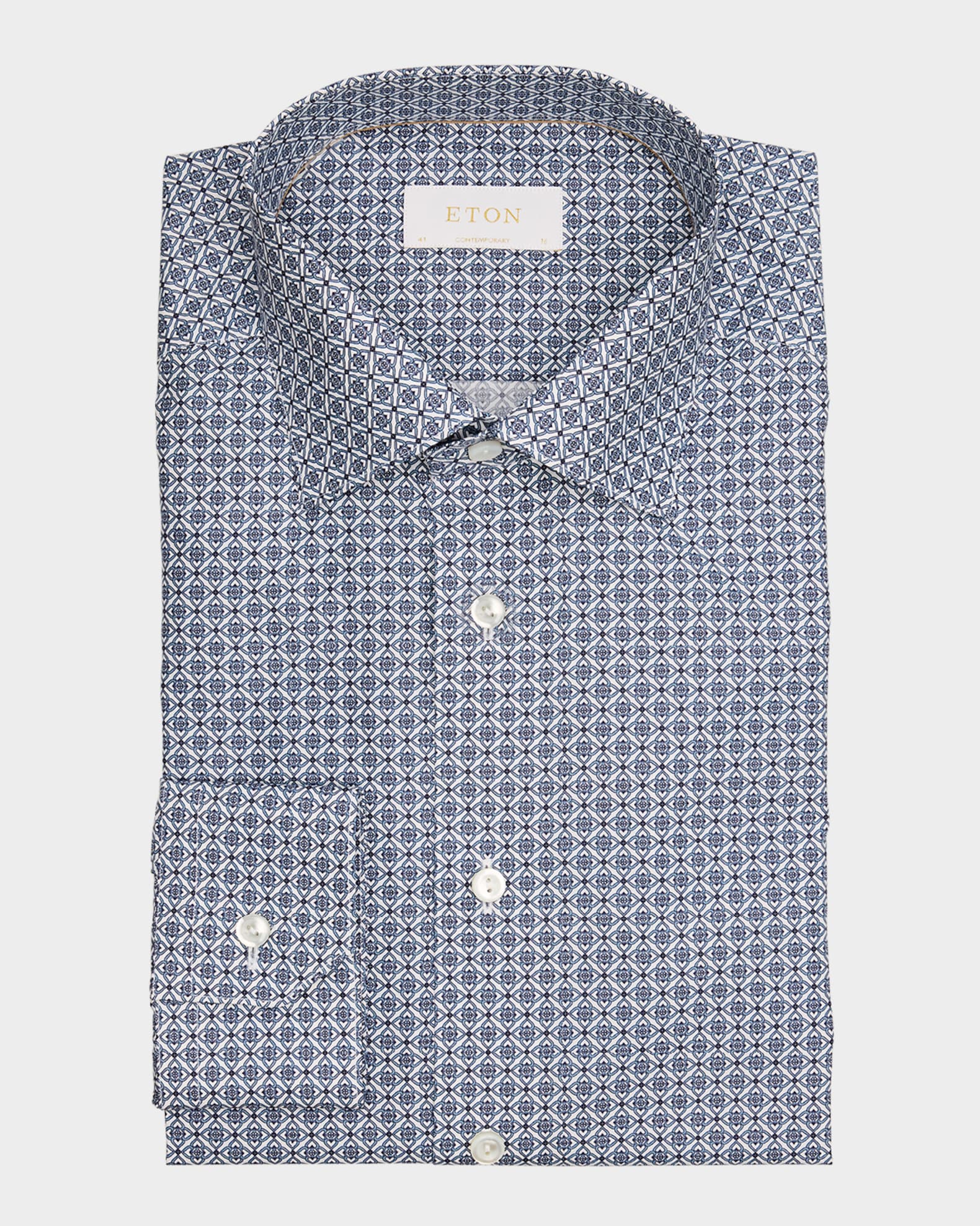 Eton Men s Elevated Twill Medallion Print Contemporary Fit Dress Shirt Blue Men s 15 Shirts Tops Formal Evening Dress Shirts