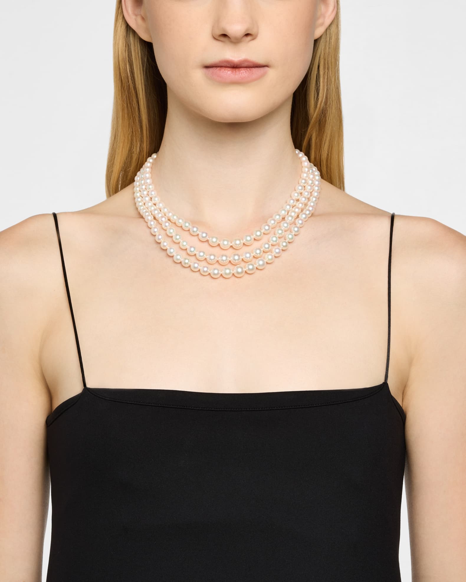 14K Yellow Gold 3-Row Graduated Akoya Pearl Necklace, 19.5"L 1