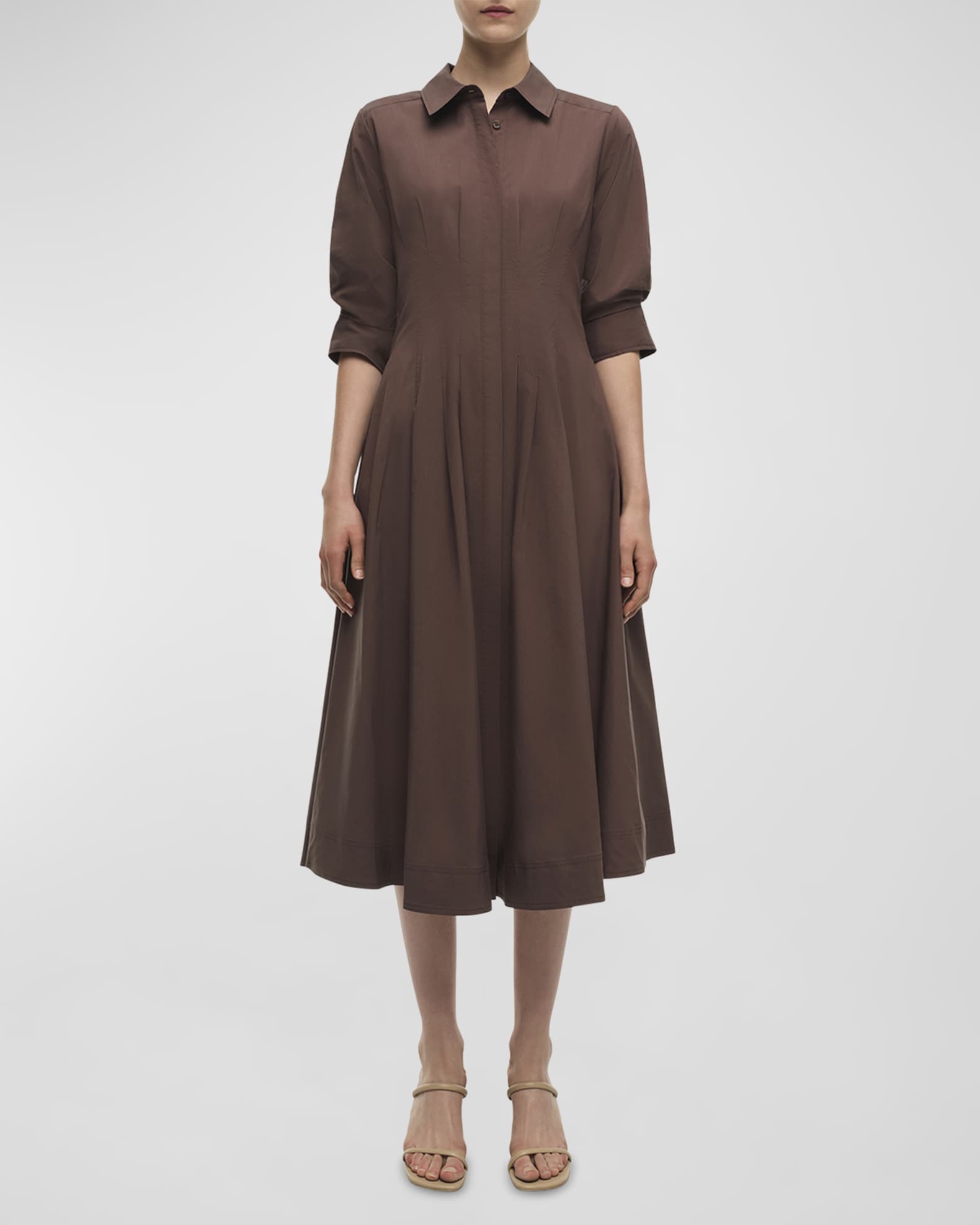 Jazz Pintuck 3/4-Sleeve Midi Shirtdress 0