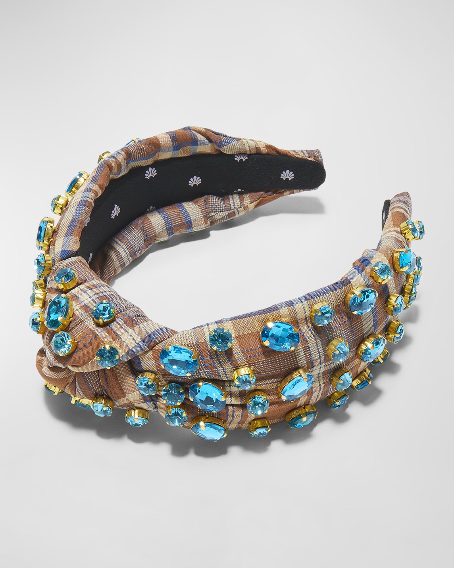 Lele Sadoughi Plaid Embellished Pearl & Crystal Padded Headband Lele Sadoughi Velvet Pearl Knotted Headband - Jet - Murray main image 4