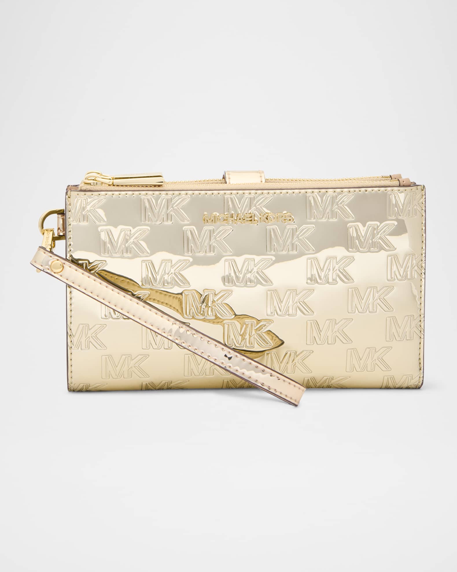 MICHAEL Michael Kors Jet Set Monogram Metallic Wristlet Neiman Marcus