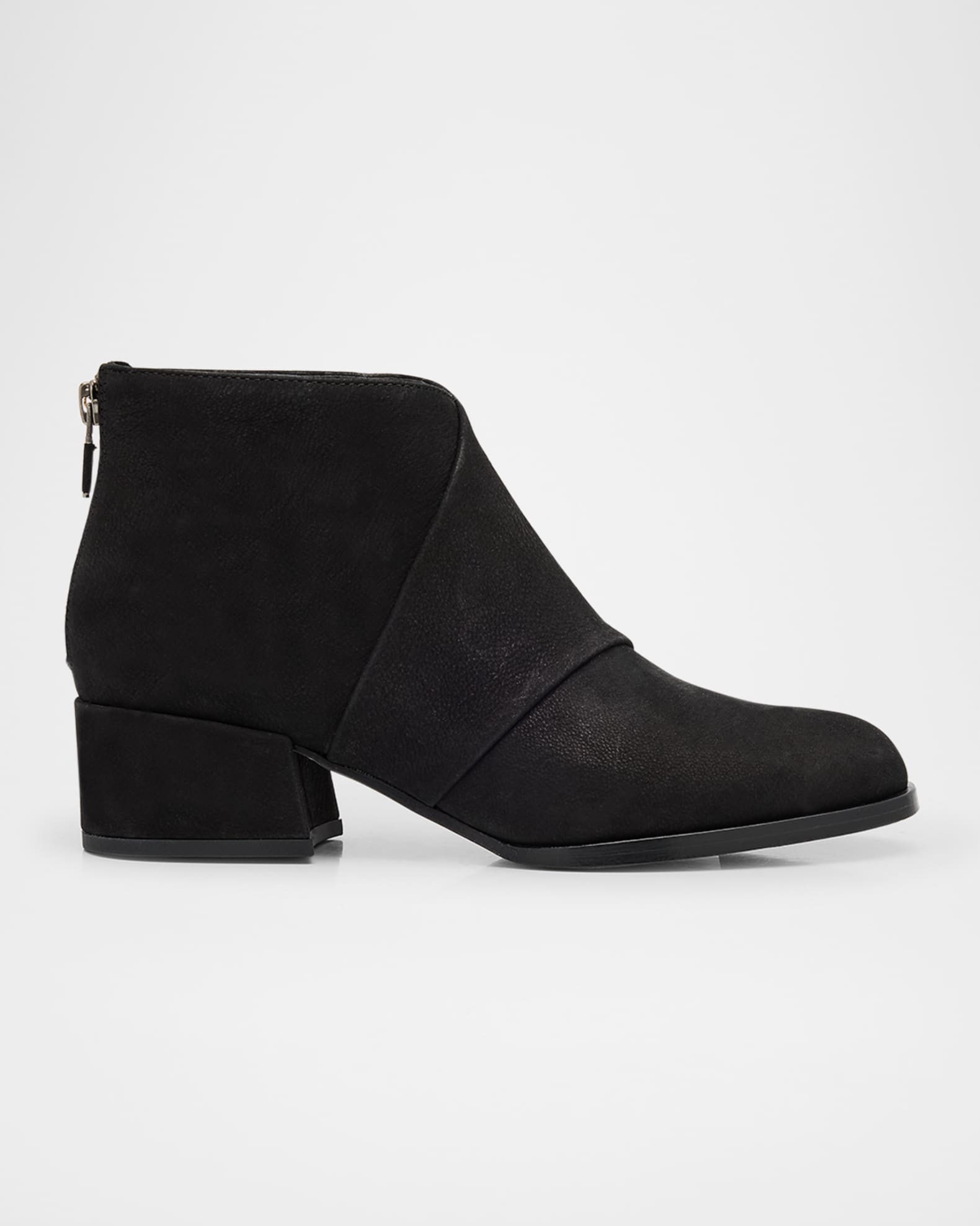 Leather Zip Block Heel Booties