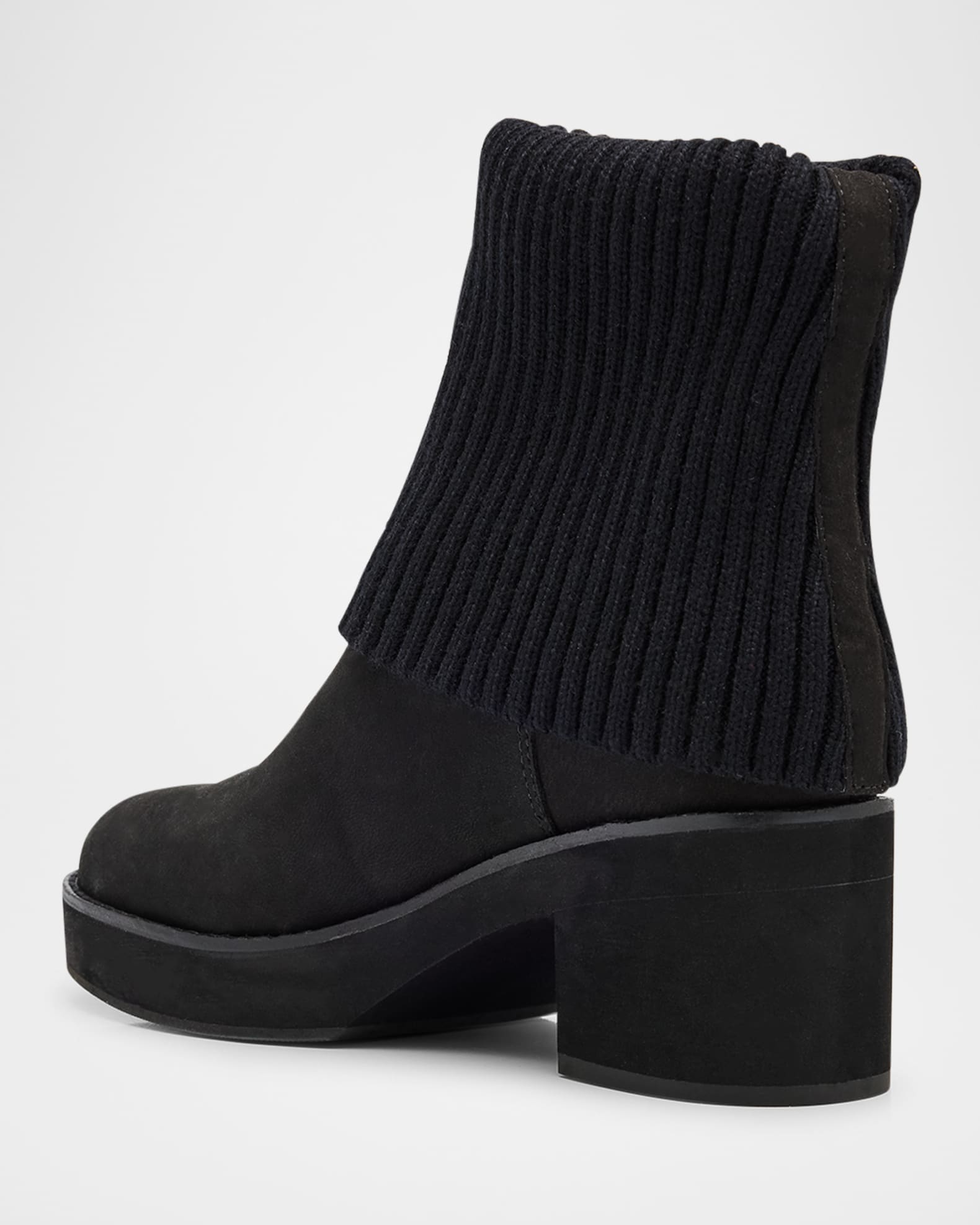 Knit Nubuck Leather Platform Ankle Booties 1