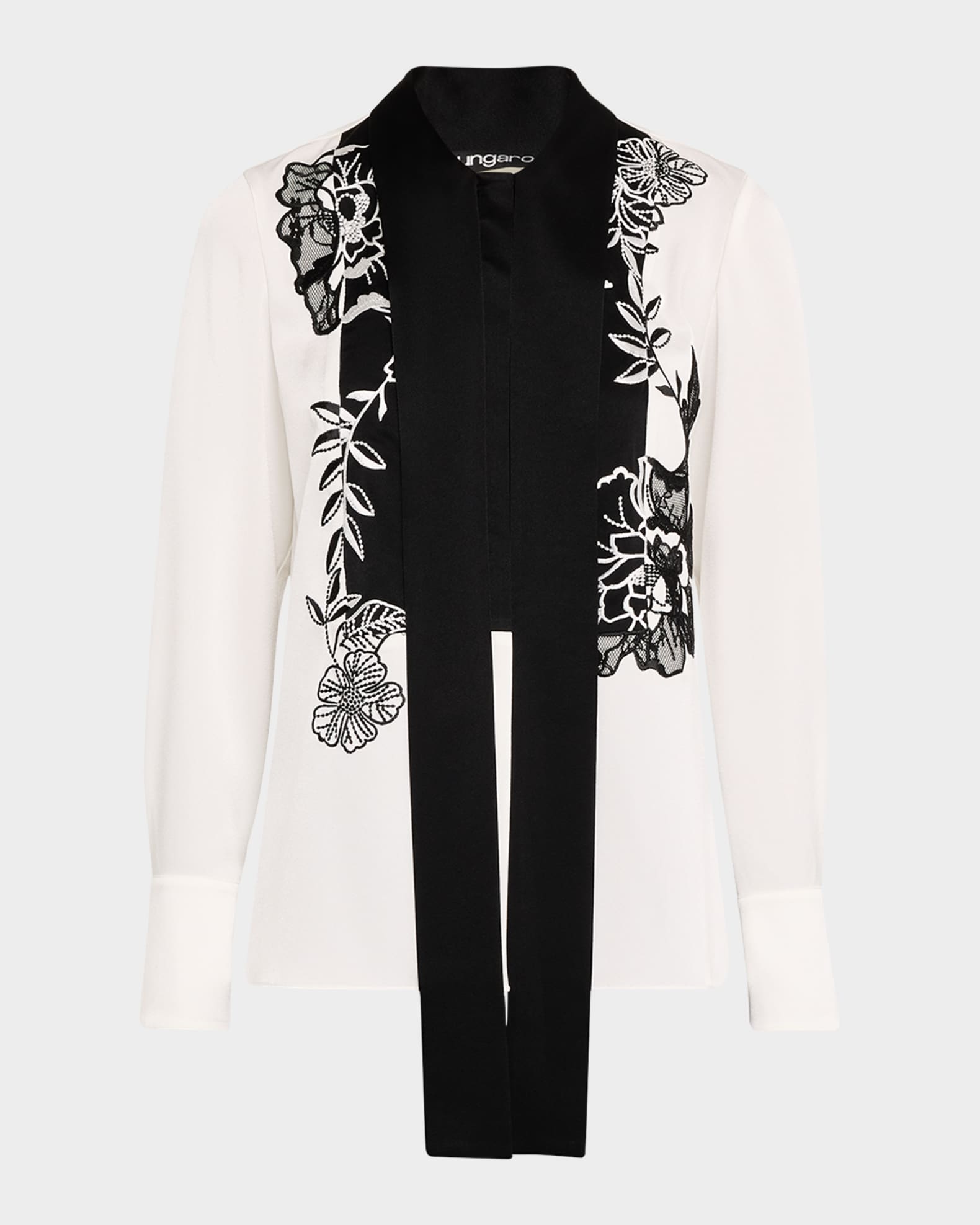 Embroidered Tie Neck Cap Sleeve Blouse