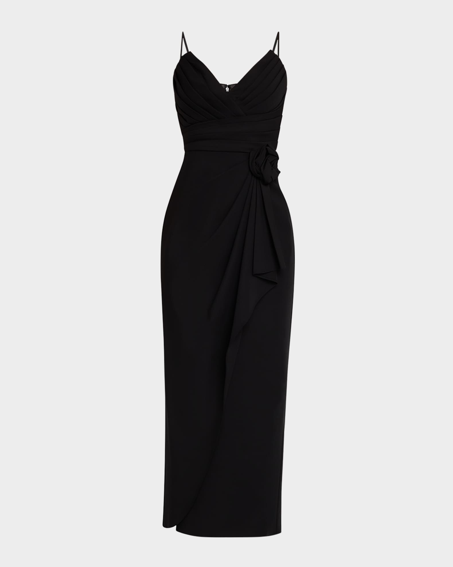 Pleated Floral Applique Midi Dress